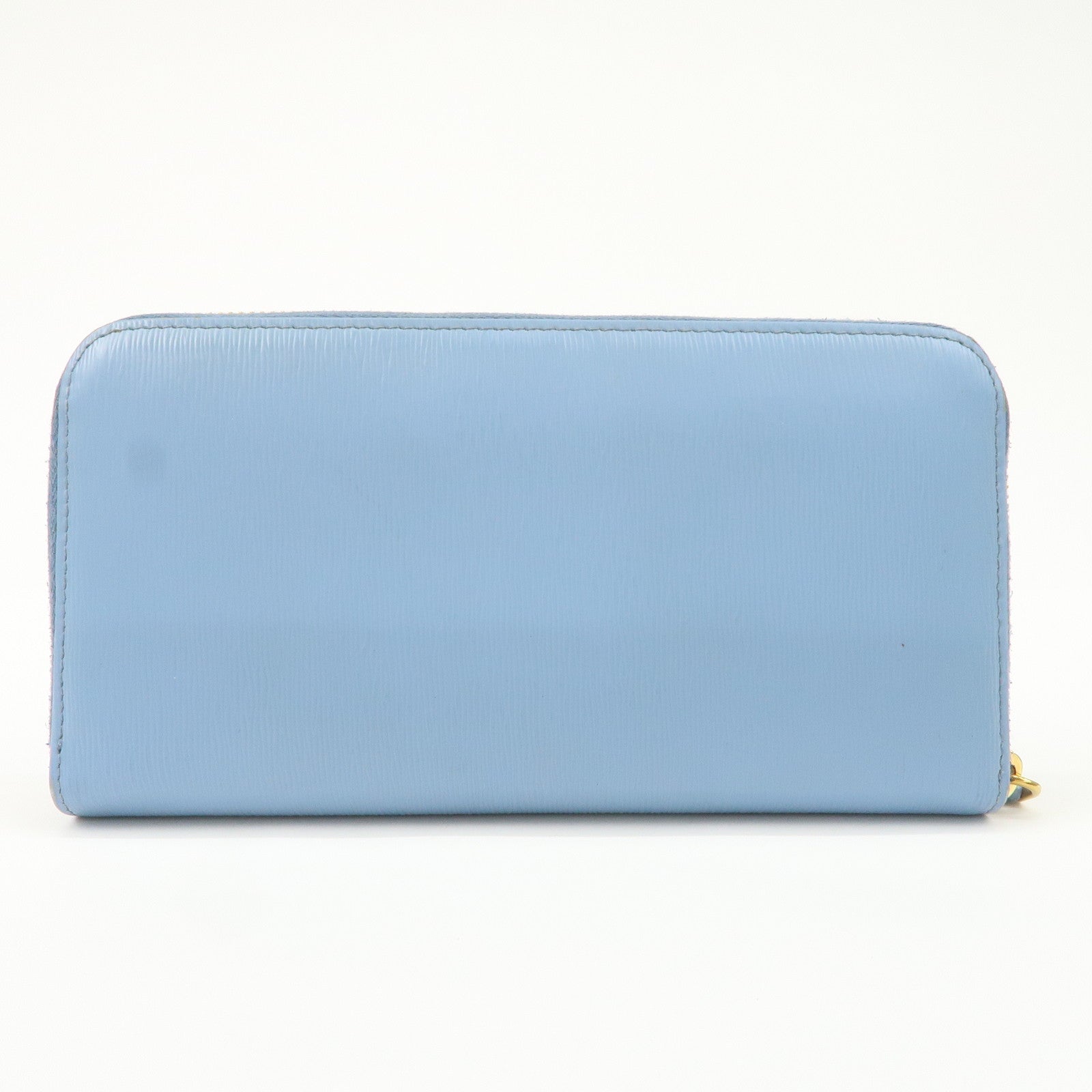 PRADA Logo Vitello Move Leather Zippy Long Wallet Light Blue 1ML506