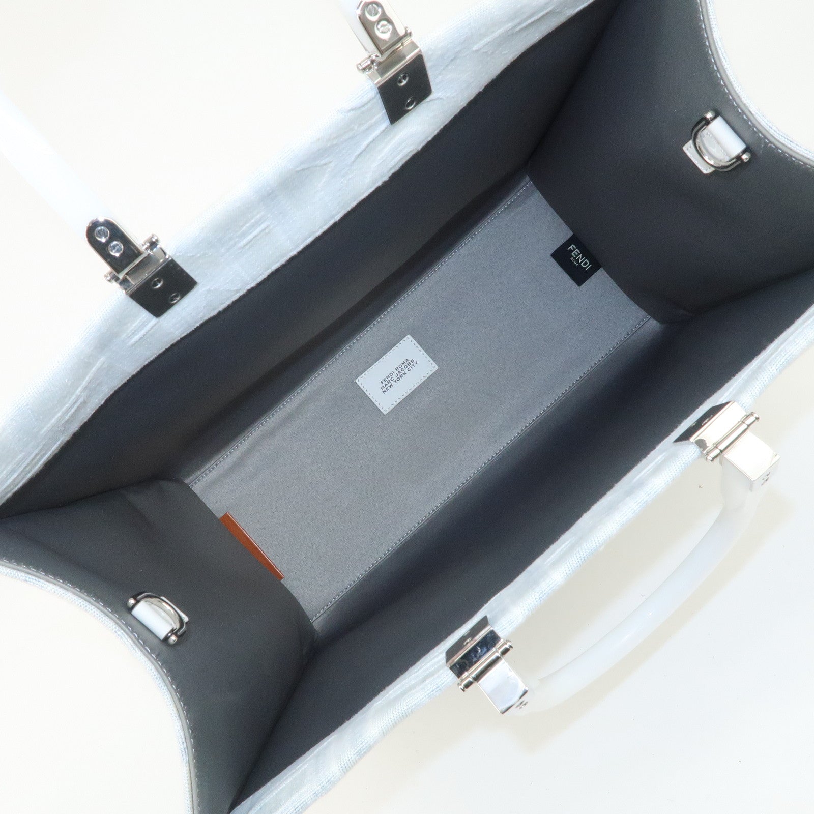 FENDI Leather Sunshine Medium 2Way Tote Bag Hand Bag White 8BH386 Used