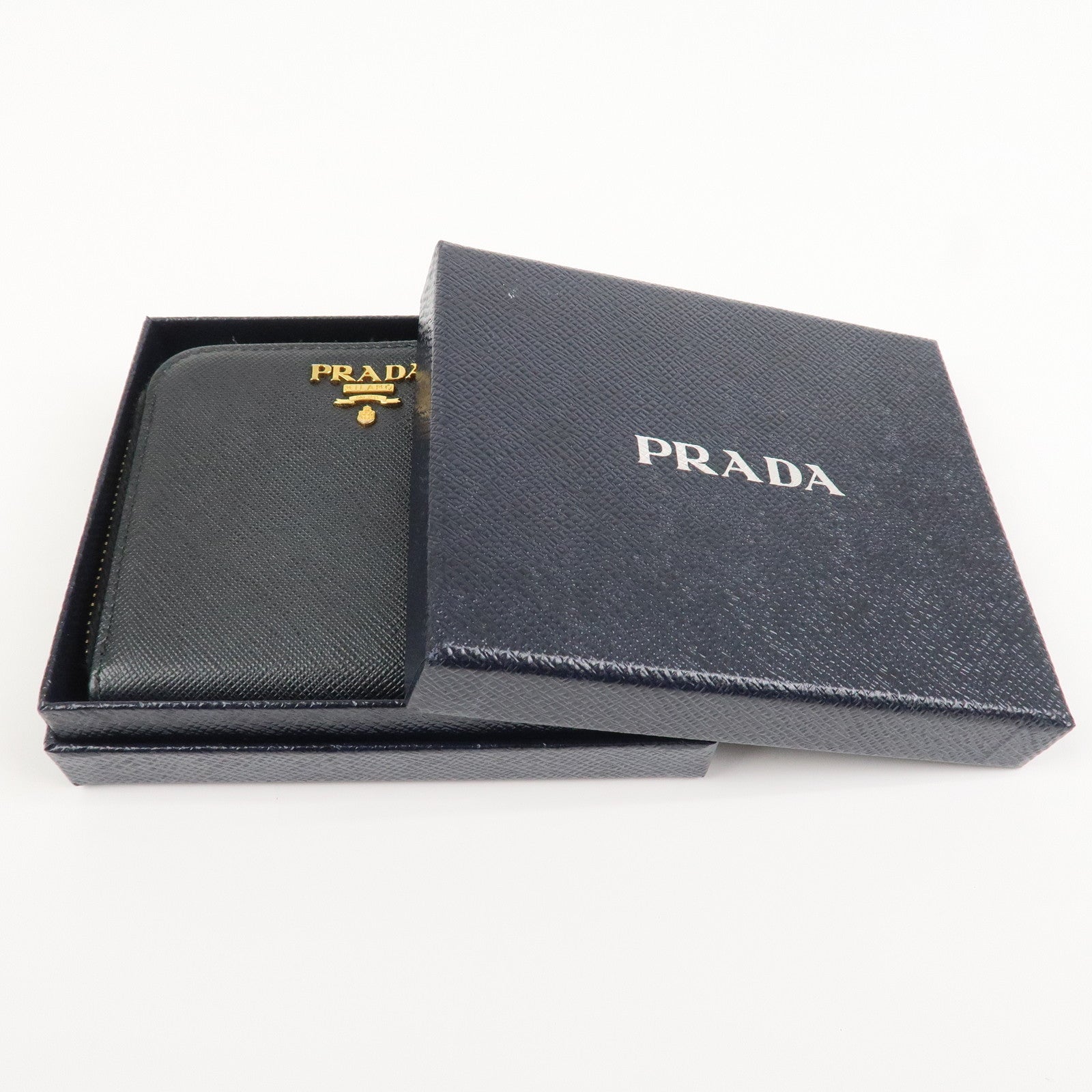 PRADA Saffiano Leather Round Zippy Bi-fold Compact Wallet 1ML522