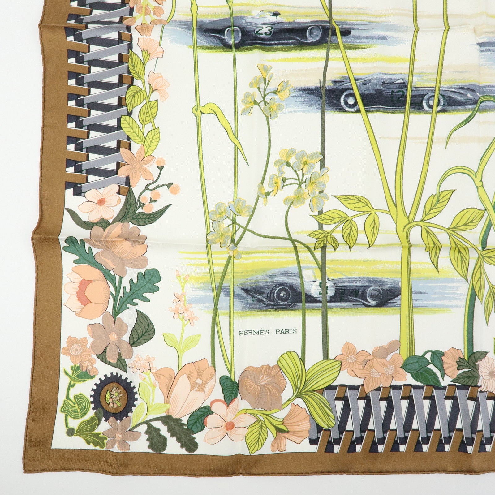 HERMES Carre 90 Silk 100% Scarf LES BOLIDES RACE CARS