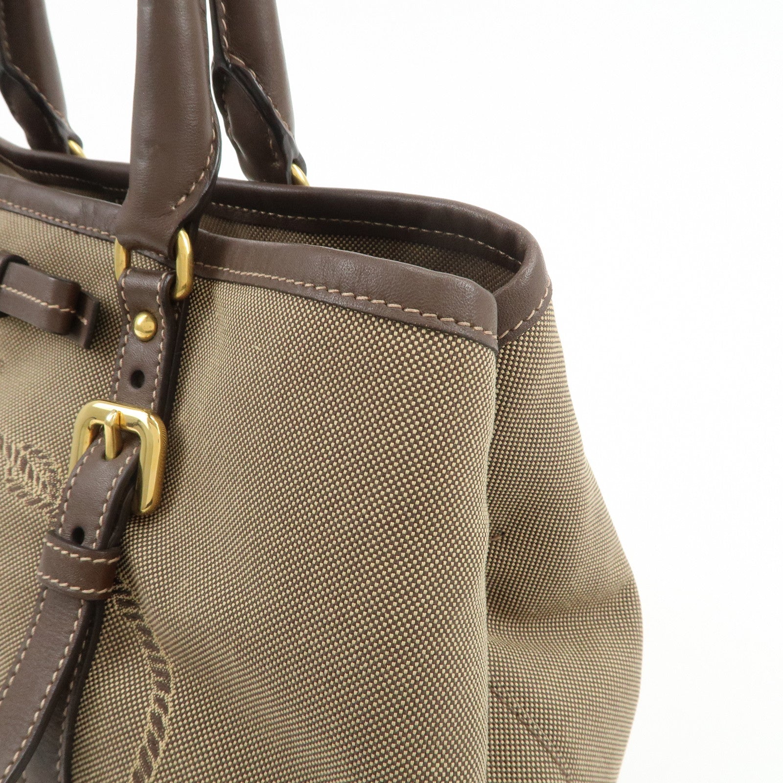 PRADA Jaguard Canvas Leather 2Way Tote Bag Shoulder Bag BN1841