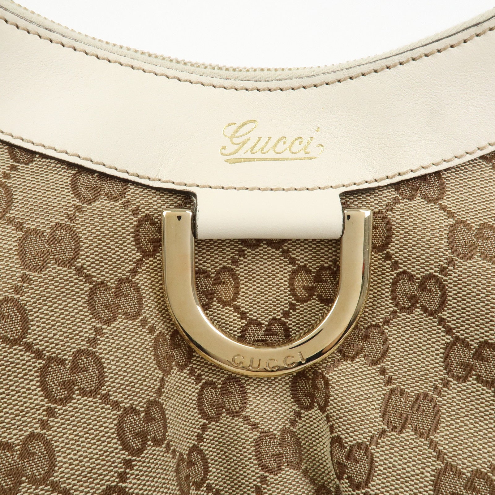 GUCCI Abbey GG Canvas Leather Shoulder Bag Beige White 190525