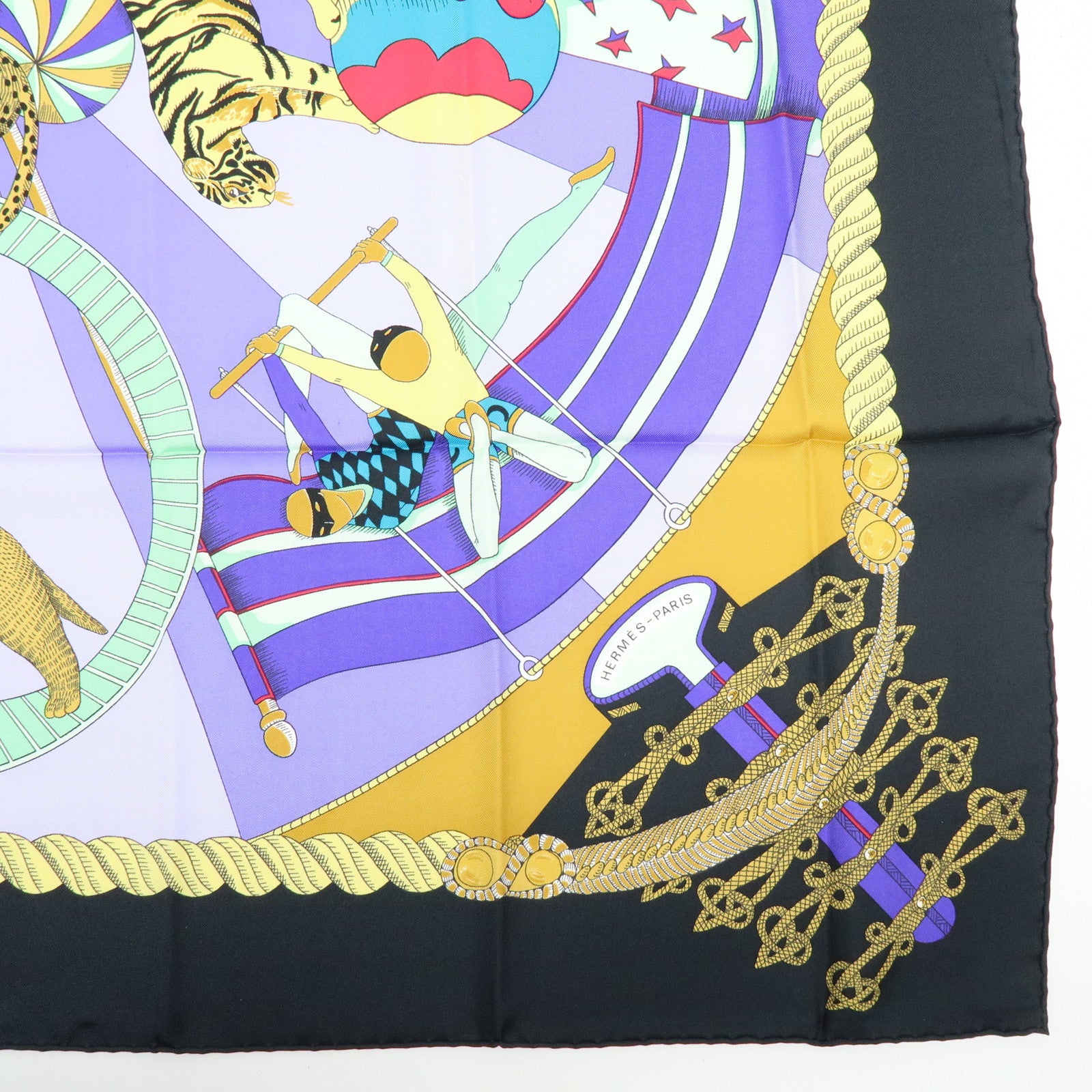 HERMES Carre 90 Silk 100% Scarf Circus Purple Black