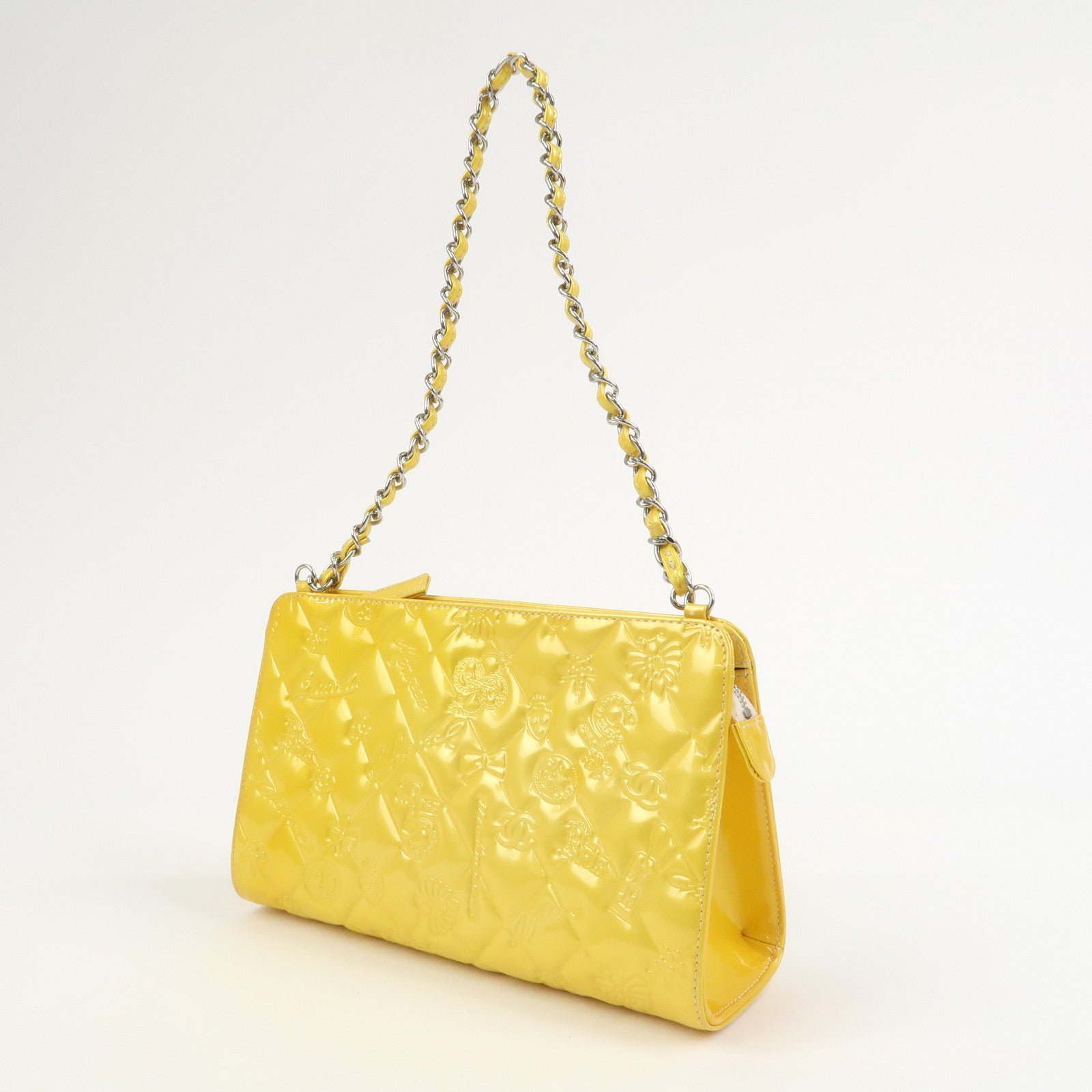 CHANEL Icon Line Patent Leather Chain Shoulder Bag Yellow A37156