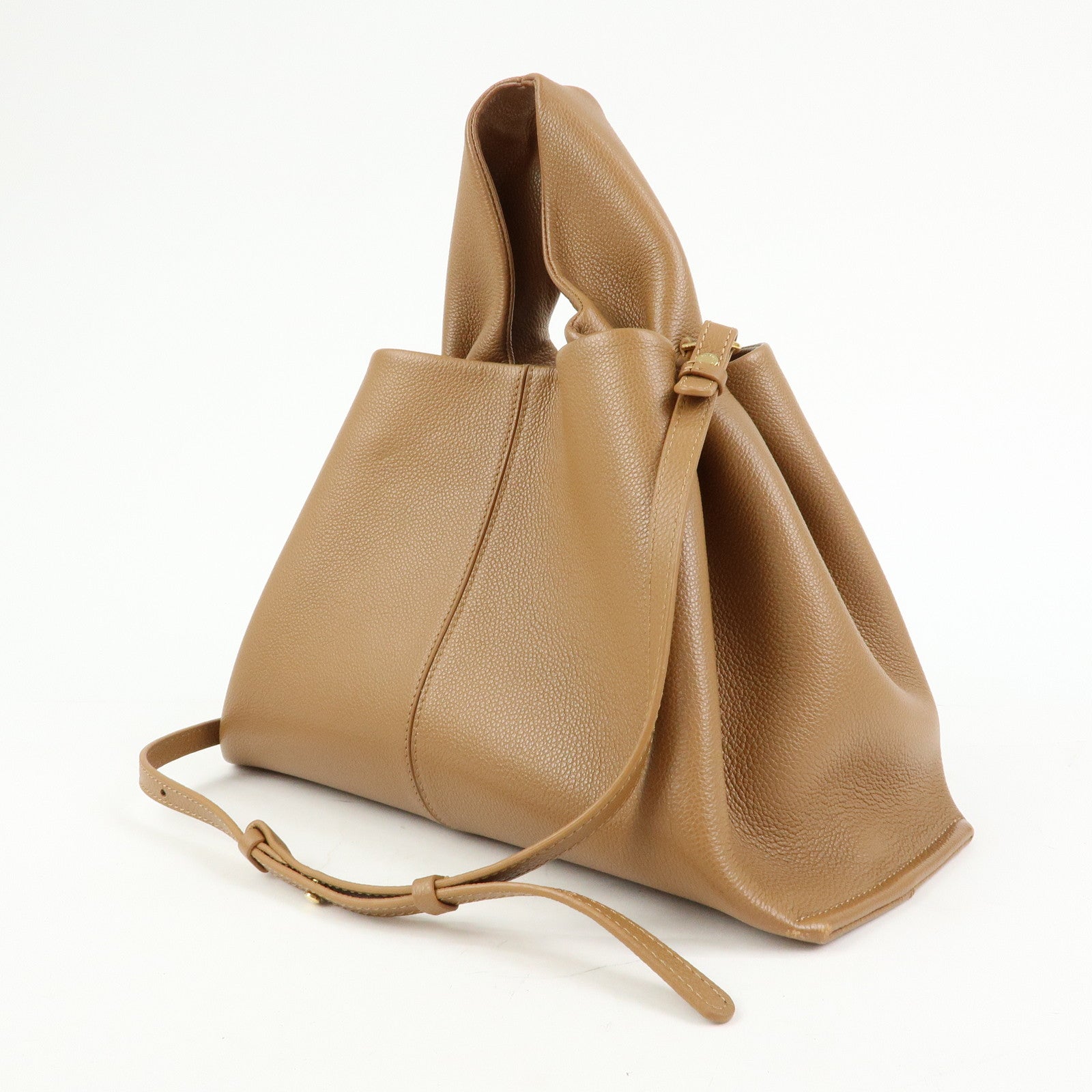 Polene Numero Neuf Grained Calf Leather 2Way Hand Bag Camel