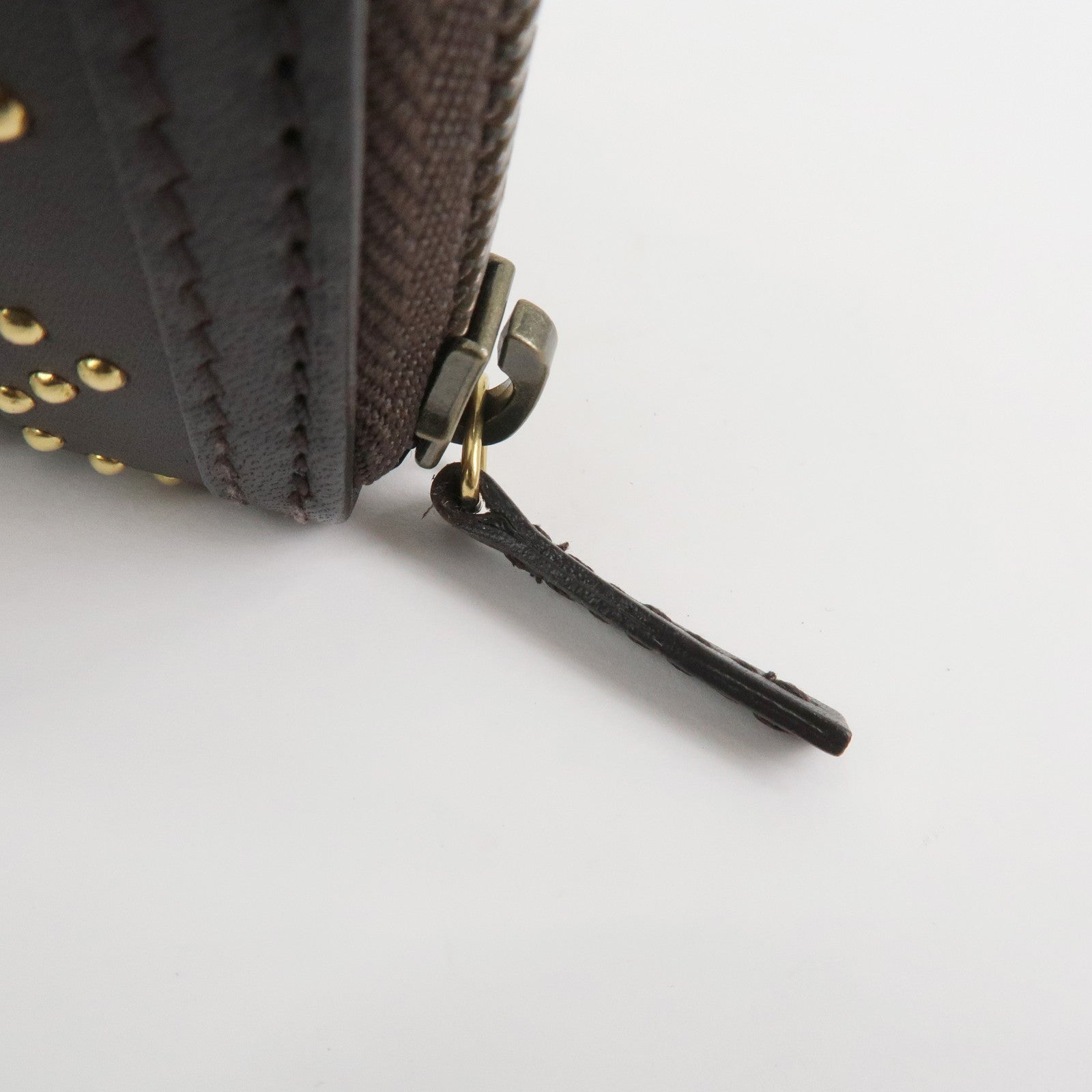 GUCCI Diamante Leather Coin Case Coin Wallet Brown Gold 337689