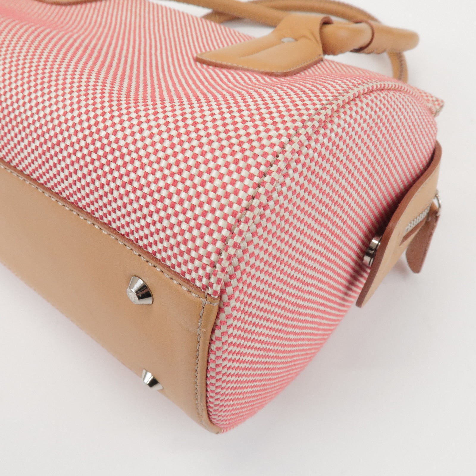 BURBERRY Canvas Leather Shoulder Bag Hand Bag Red Light Brown