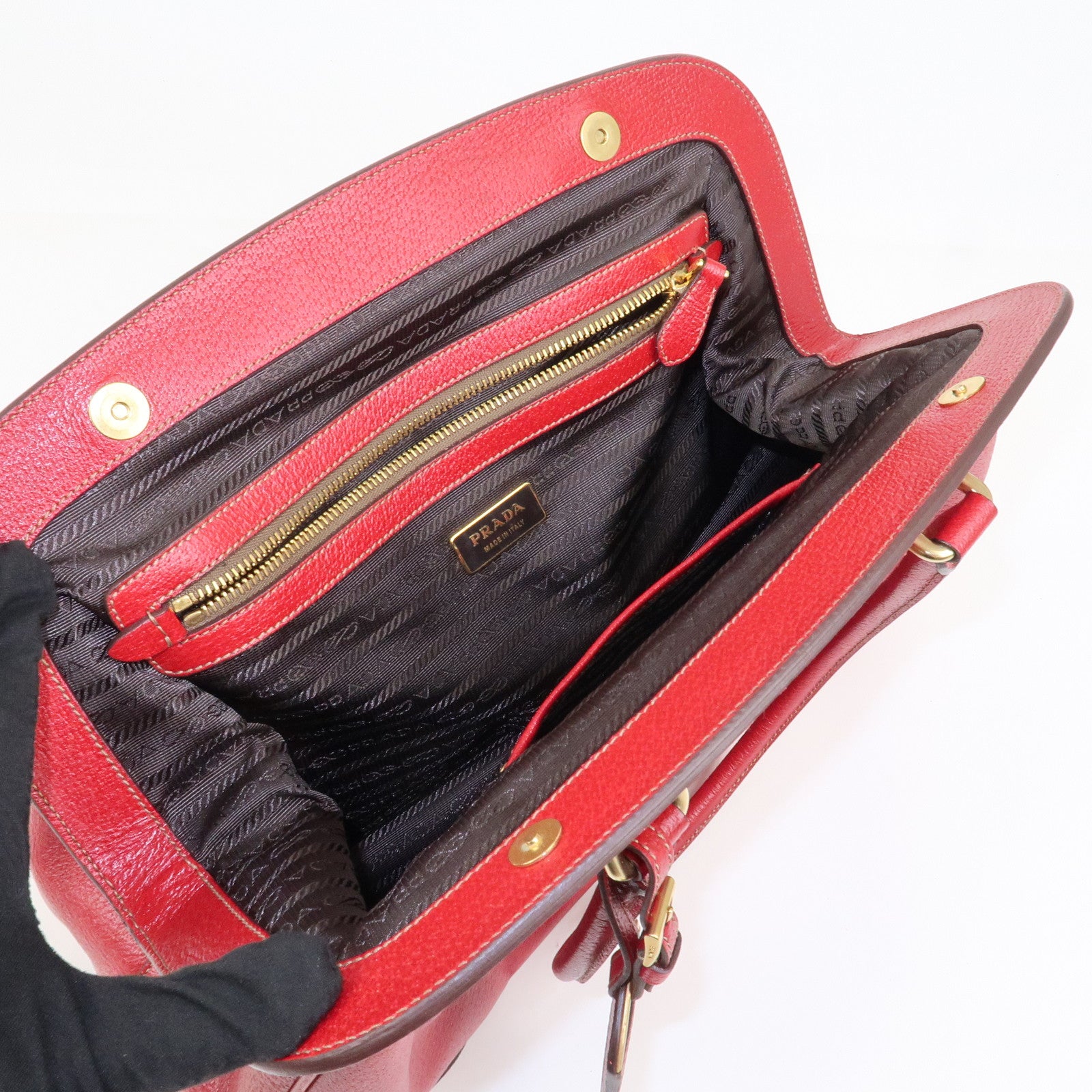 PRADA Logo Leather Hand Bag Shoulder Bag Red BR3508