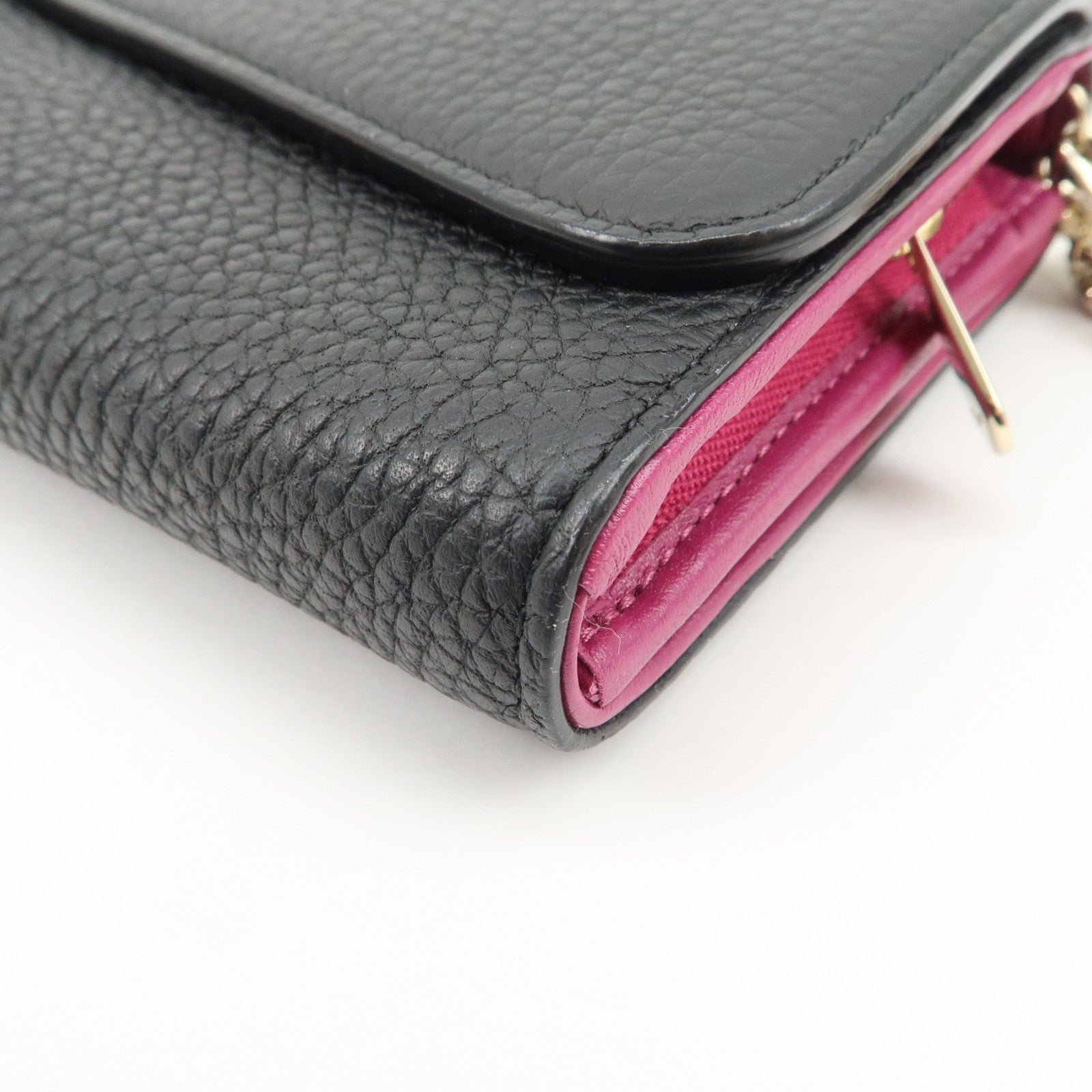 Christian Dior Leather Chain Wallet Hand Bag Black Pink