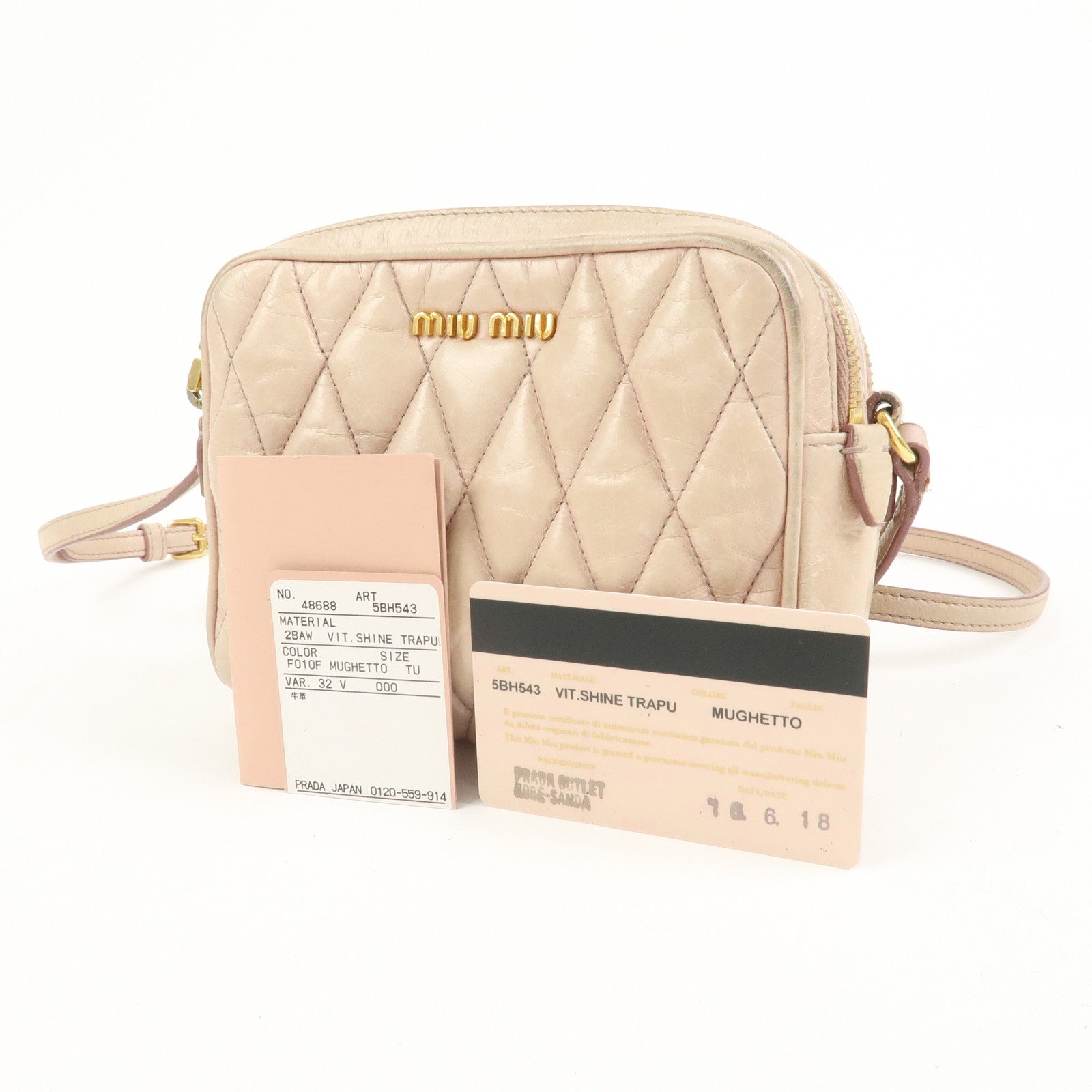 MIU MIU Leather Shoulder Bag Crossbody Bag Light Pink 5BH543