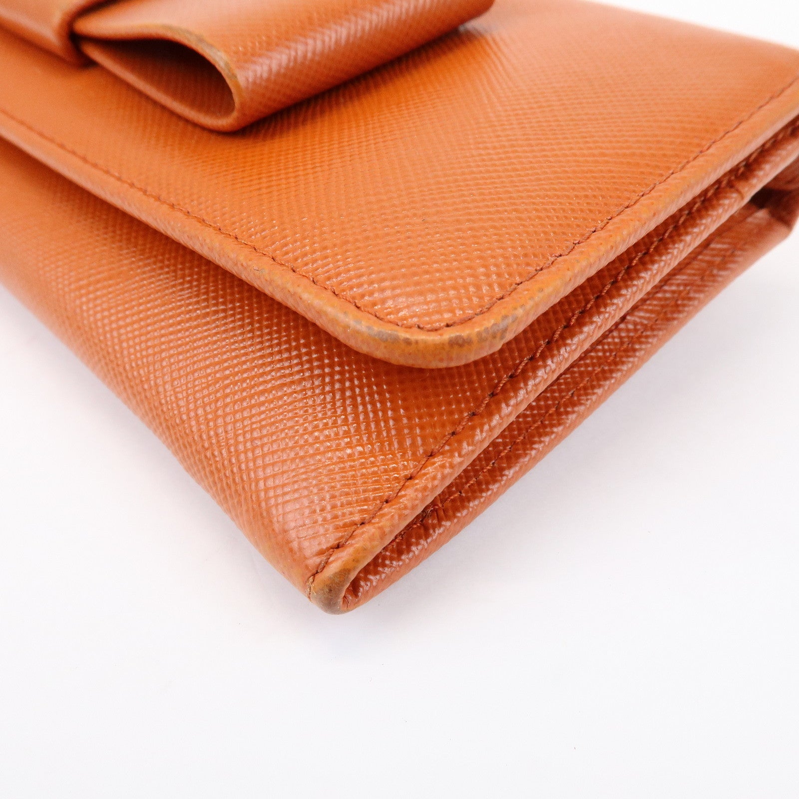 PRADA Saffiano Leather Ribbon Flap Long Wallet Orange 1M1132