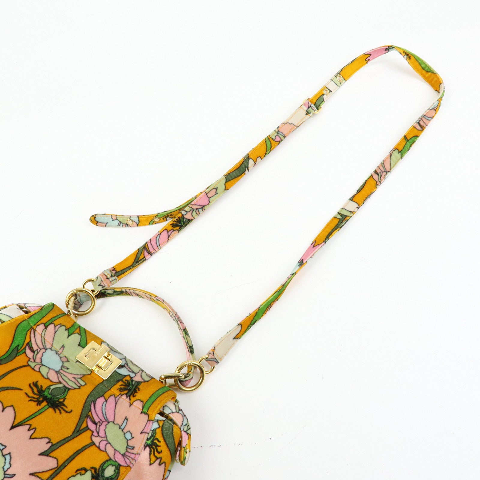 FENDI Peekaboo Mini Velour 2Way Hand Bag Flower Motif Orange 8BN244