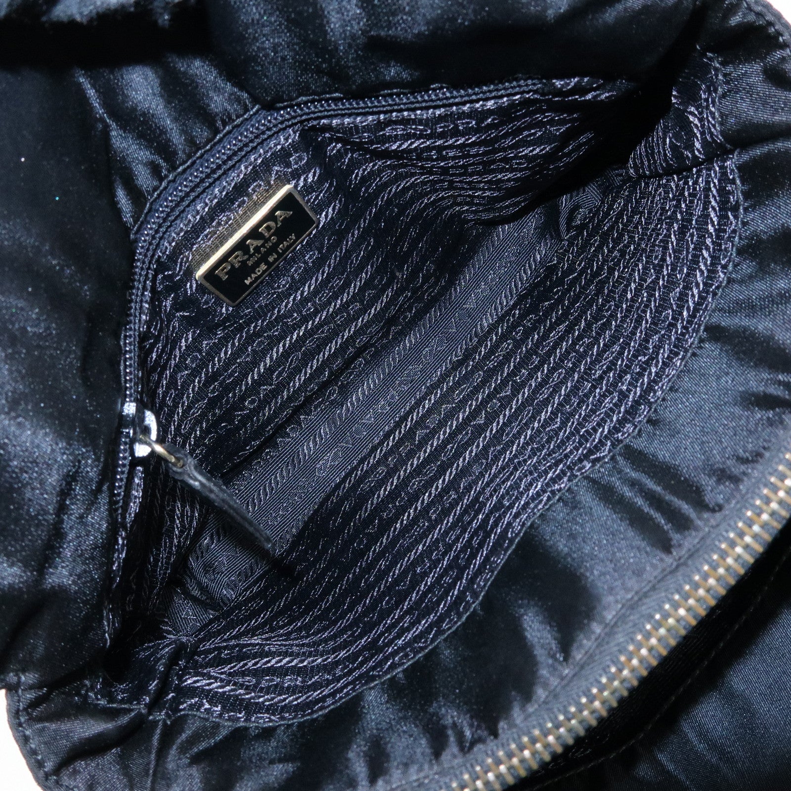 PRADA Triangle Logo Nylon Leather Chain Shoulder Bag Black B4394