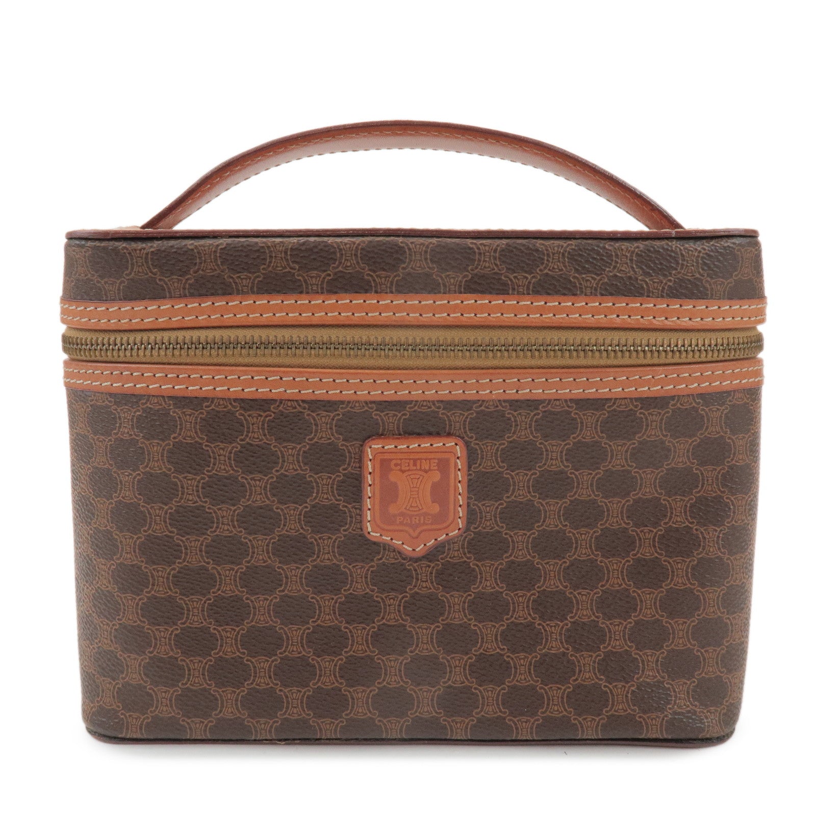 CELINE Macadam PVC Leather Hand Bag Vanity Bag Brown