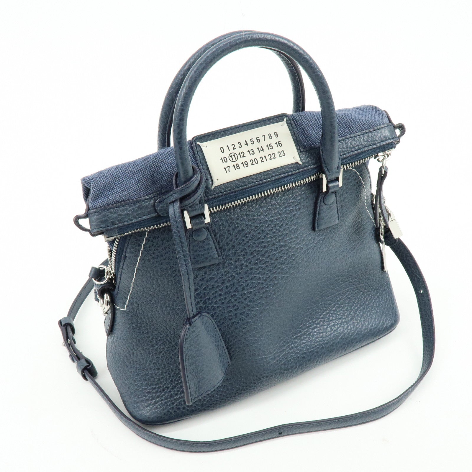 Maison Margiela 5AC Leather Canvas 2Way Bag Hand Shoulder Bag Navy
