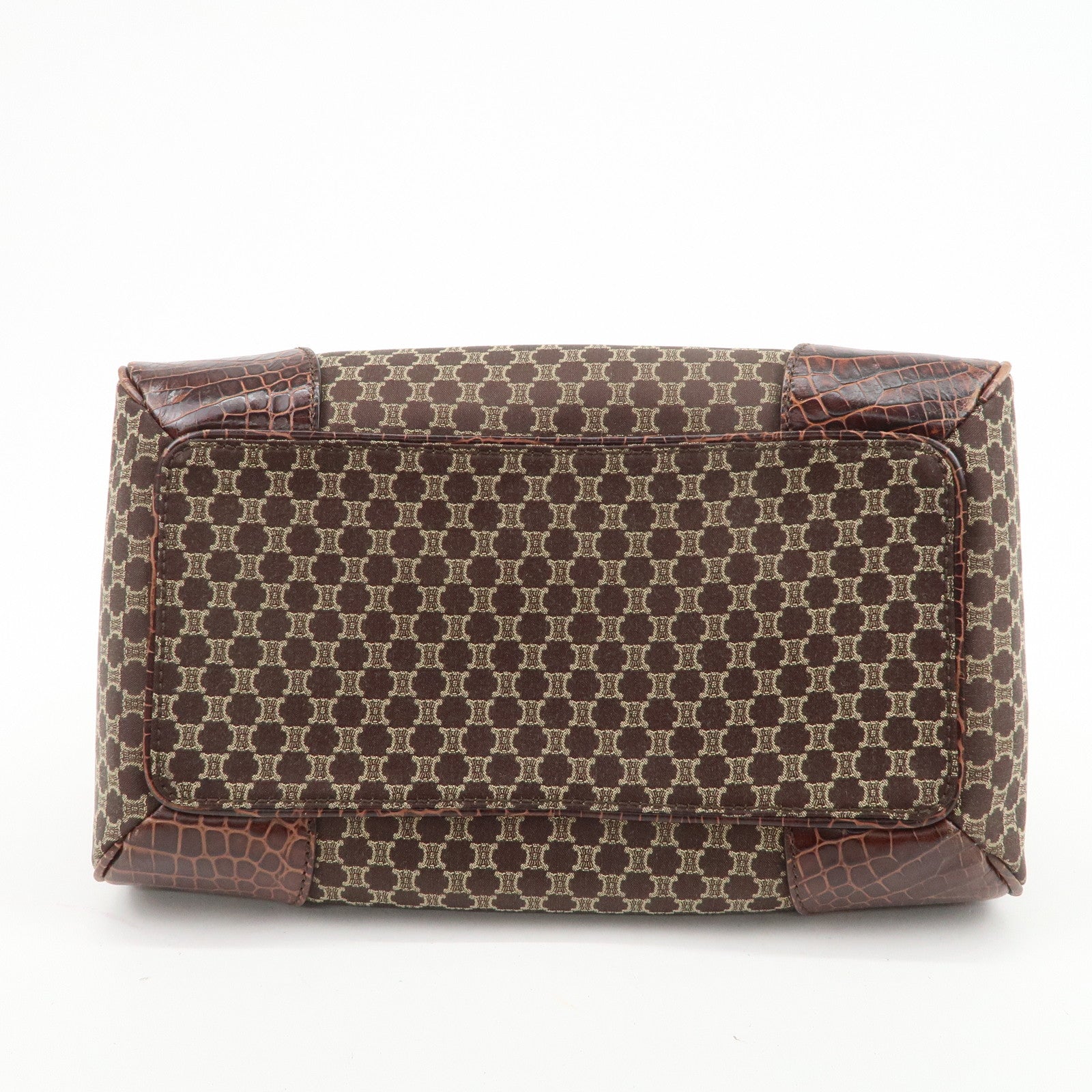 CELINE Macadam Canvas Embossed Leather Hand Bag Shoulder Bag Brown