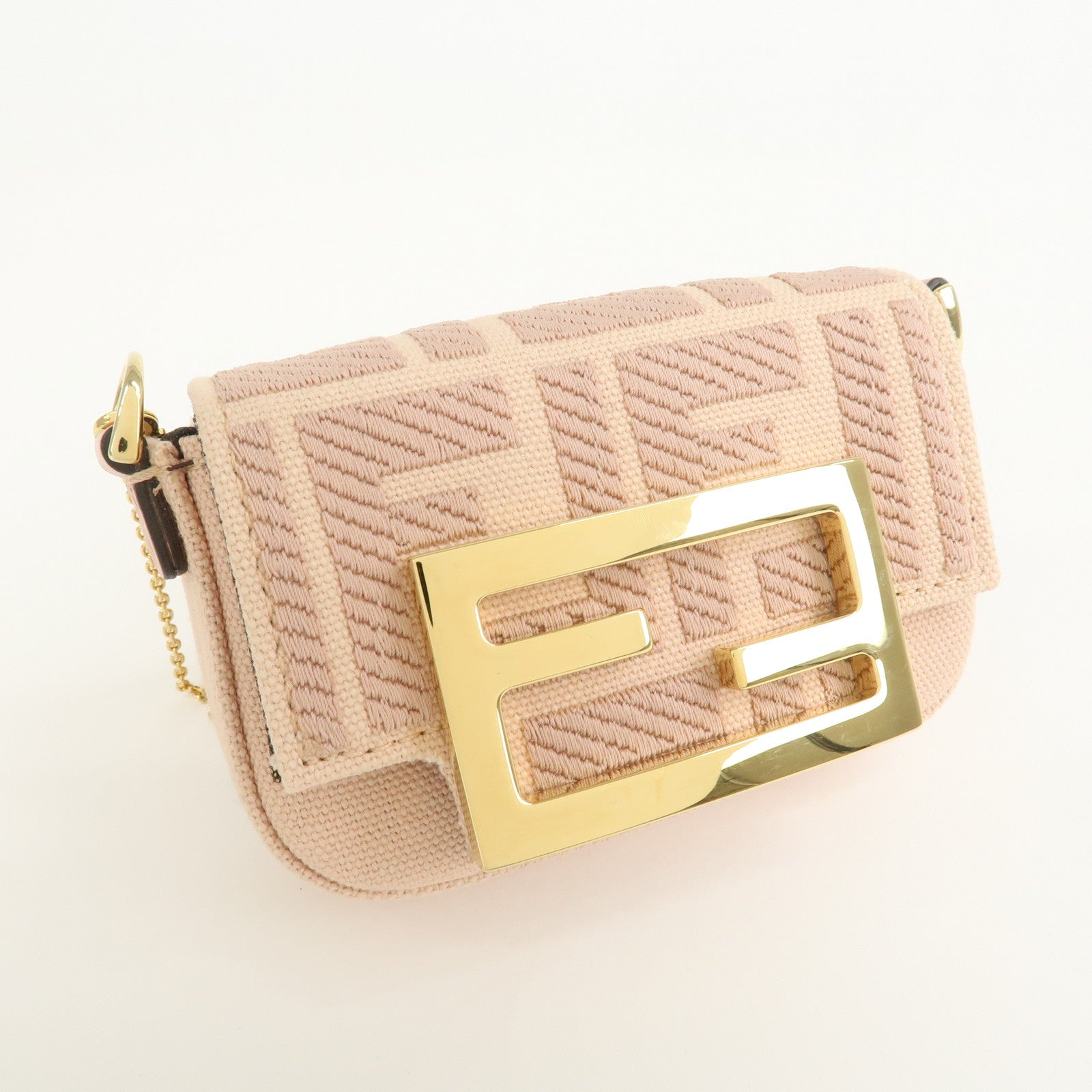 FENDI Zucca Nano Baguette Canvas Leather Chain Shoulder Bag 7AS045