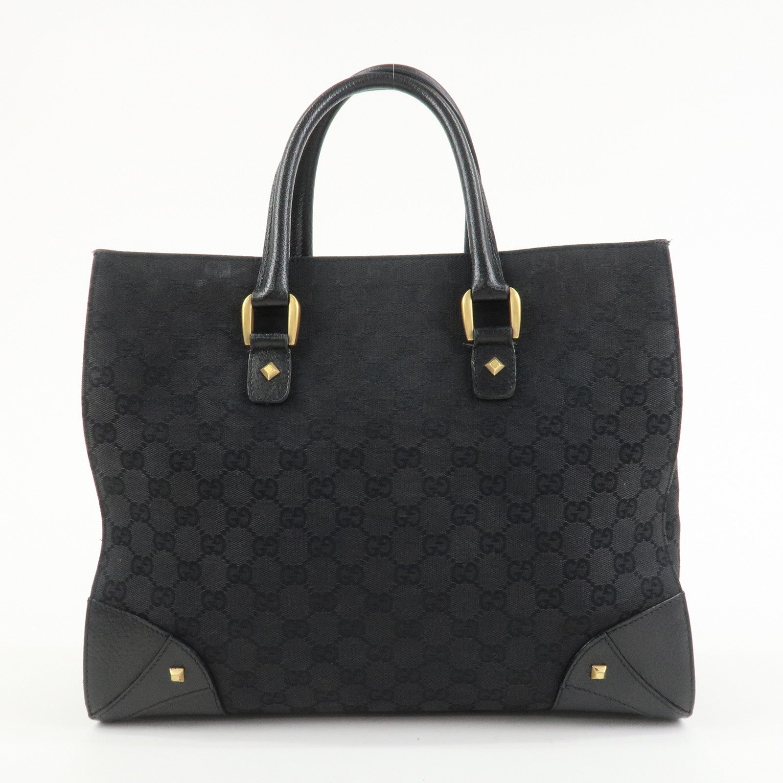 GUCCI GG Canvas Leather Tote Bag Hand Bag Black 120897