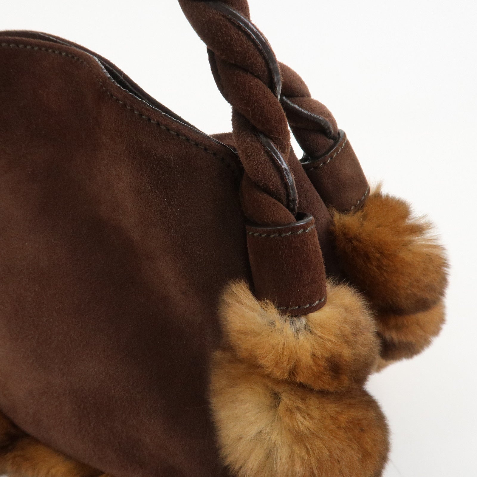 Ferragamo Gancini Suede Fur Hand Bag Brown BW-21 B372