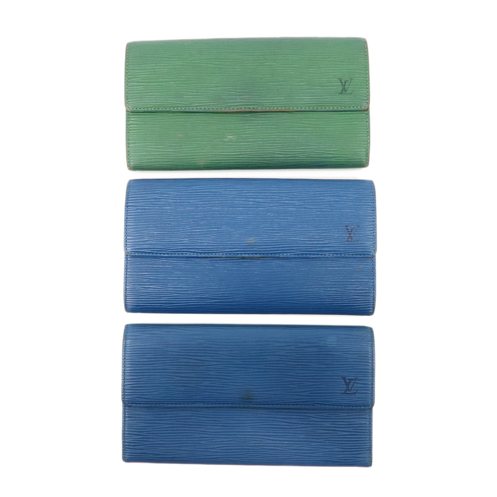 Louis Vuitton Epi Set of 3 Long Wallet Blue Green M63574 M63575 Used