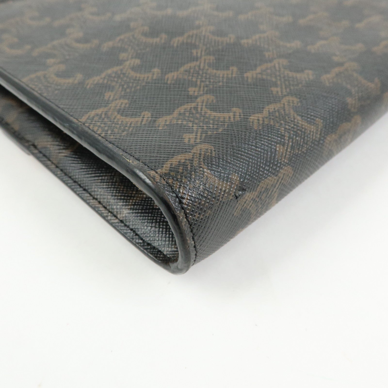 CELINE Triomphe PVC Leather Clutch Bag Pouch Black Brown