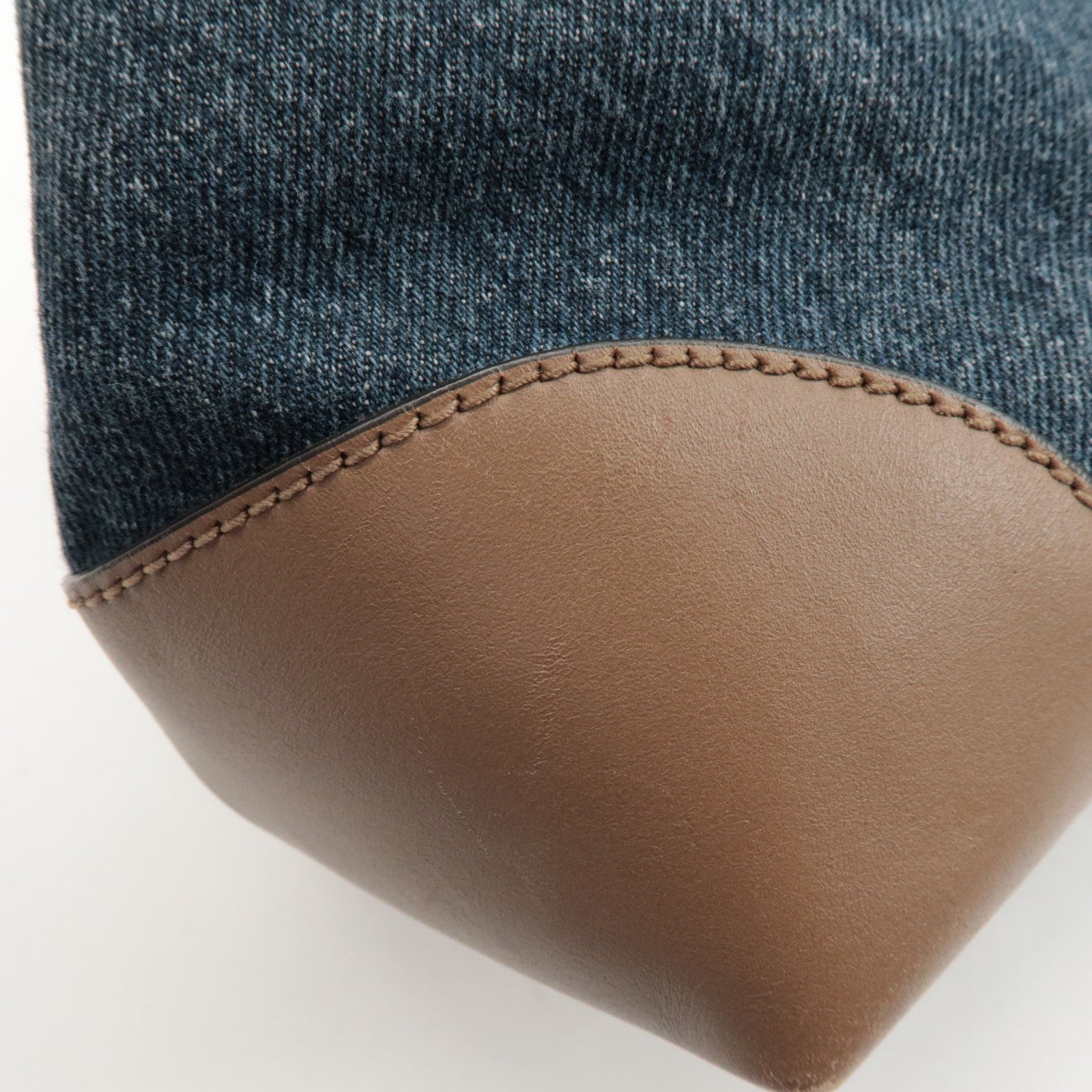 GUCCI Craft Denim Leather Tote Bag Hand Bag Navy Brown 348715 Used