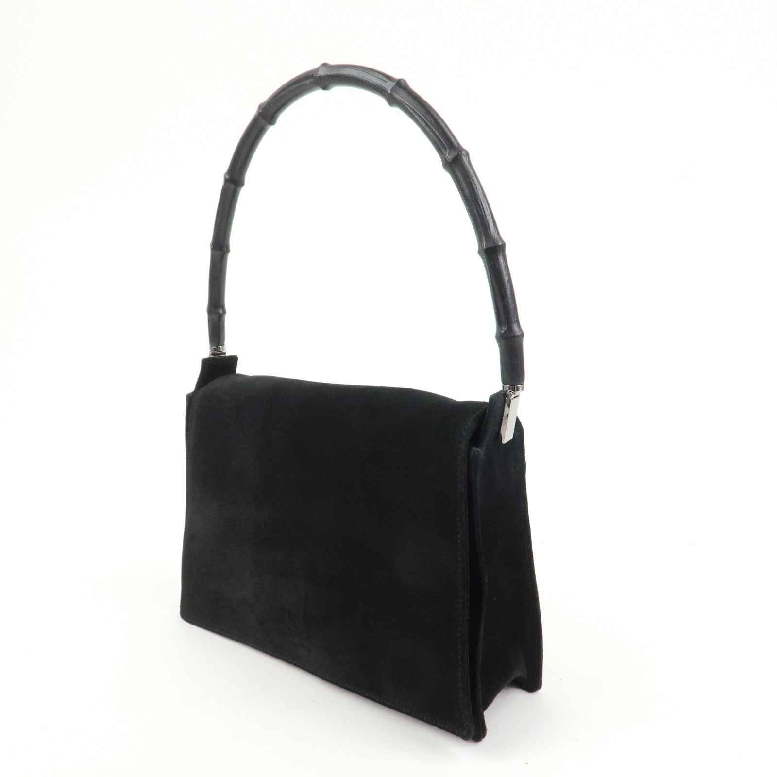 GUCCI Bamboo Suede Handle Shoulder Bag Hand Bag Black 001・3239