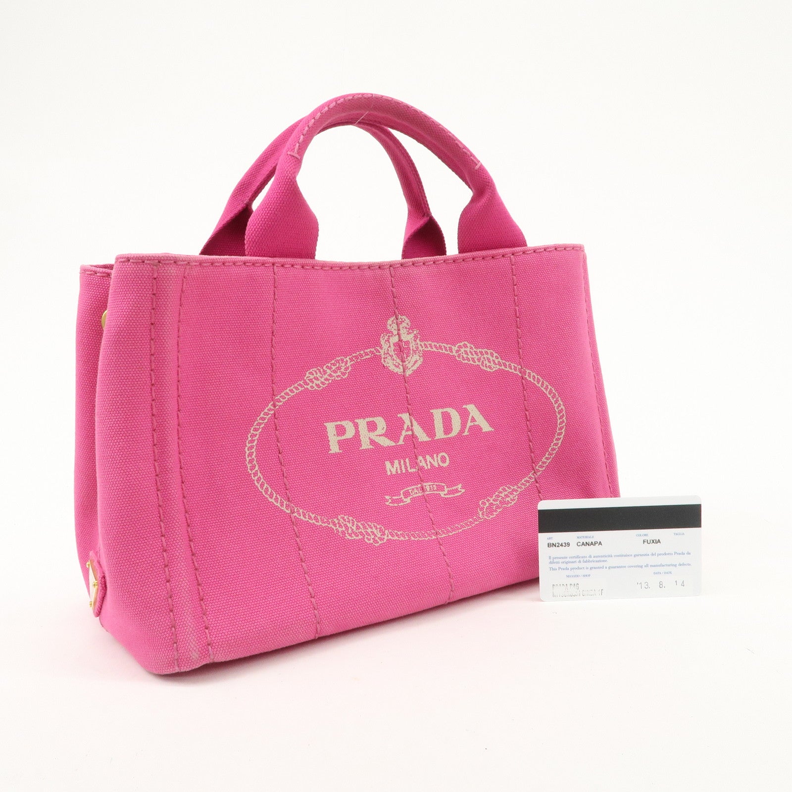 PRADA Logo Canapa Mini Canvas Tote Bag Hand Bag Pink BN2439 Used