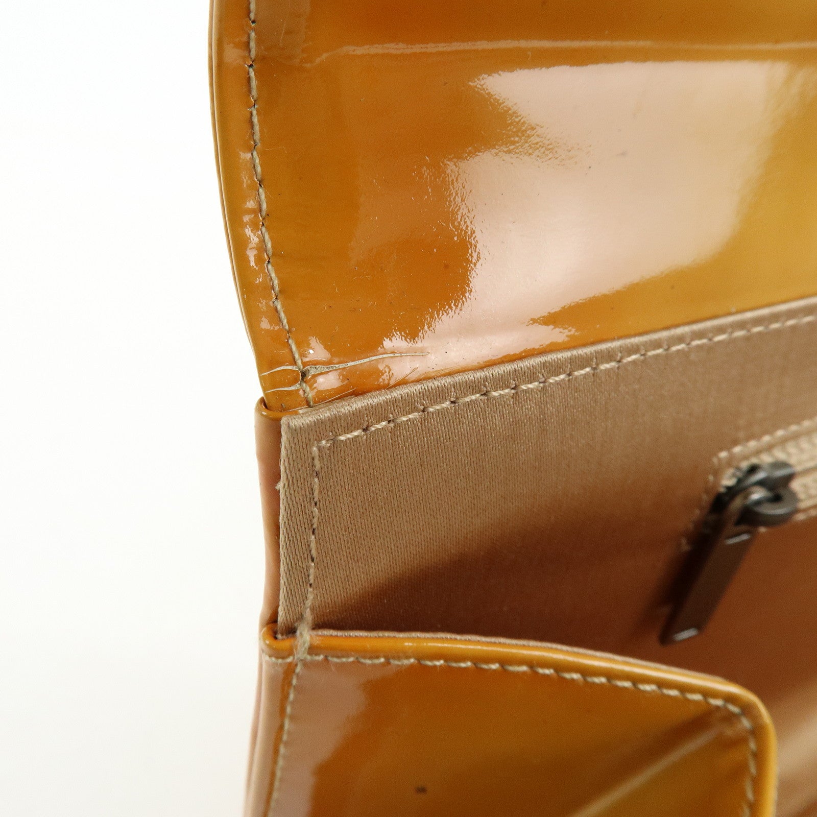 CHANEL Chocolate Bar Patent Leather Shoulder Bag Hand Bag Orange