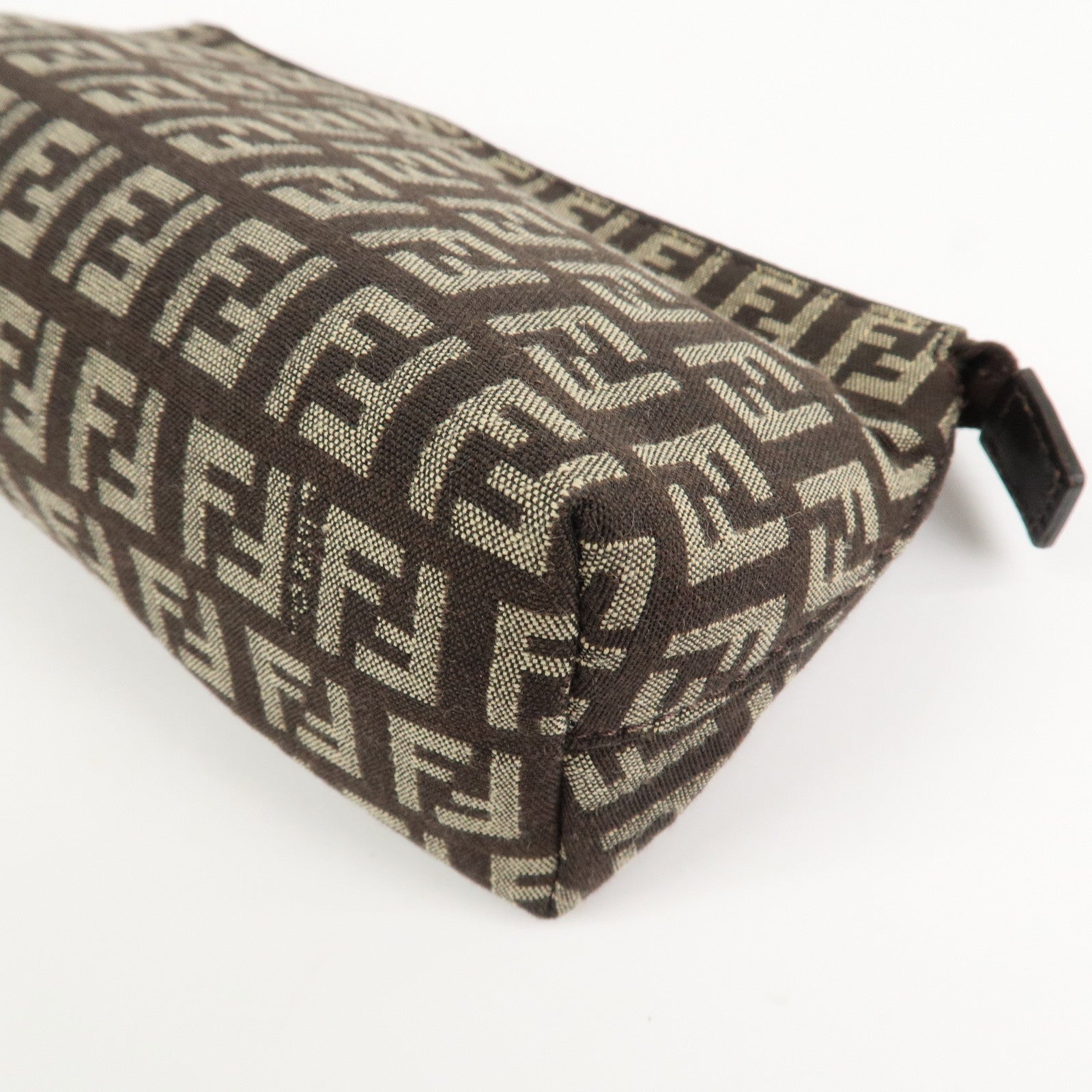 FENDI Zucchino Canvas Leather Cosmetic Pouch Makeup Pouch 7N0038