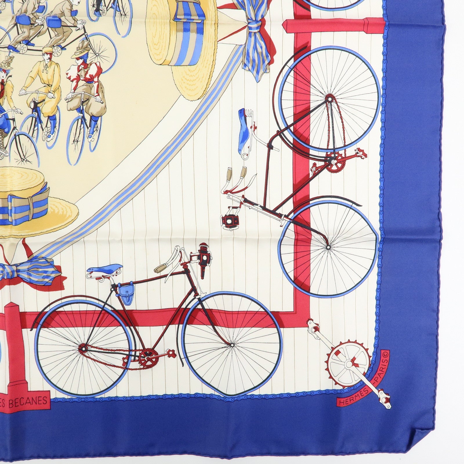 HERMES Carre 90 Set of 2 Silk 100% Scarf Navy Beige Brown