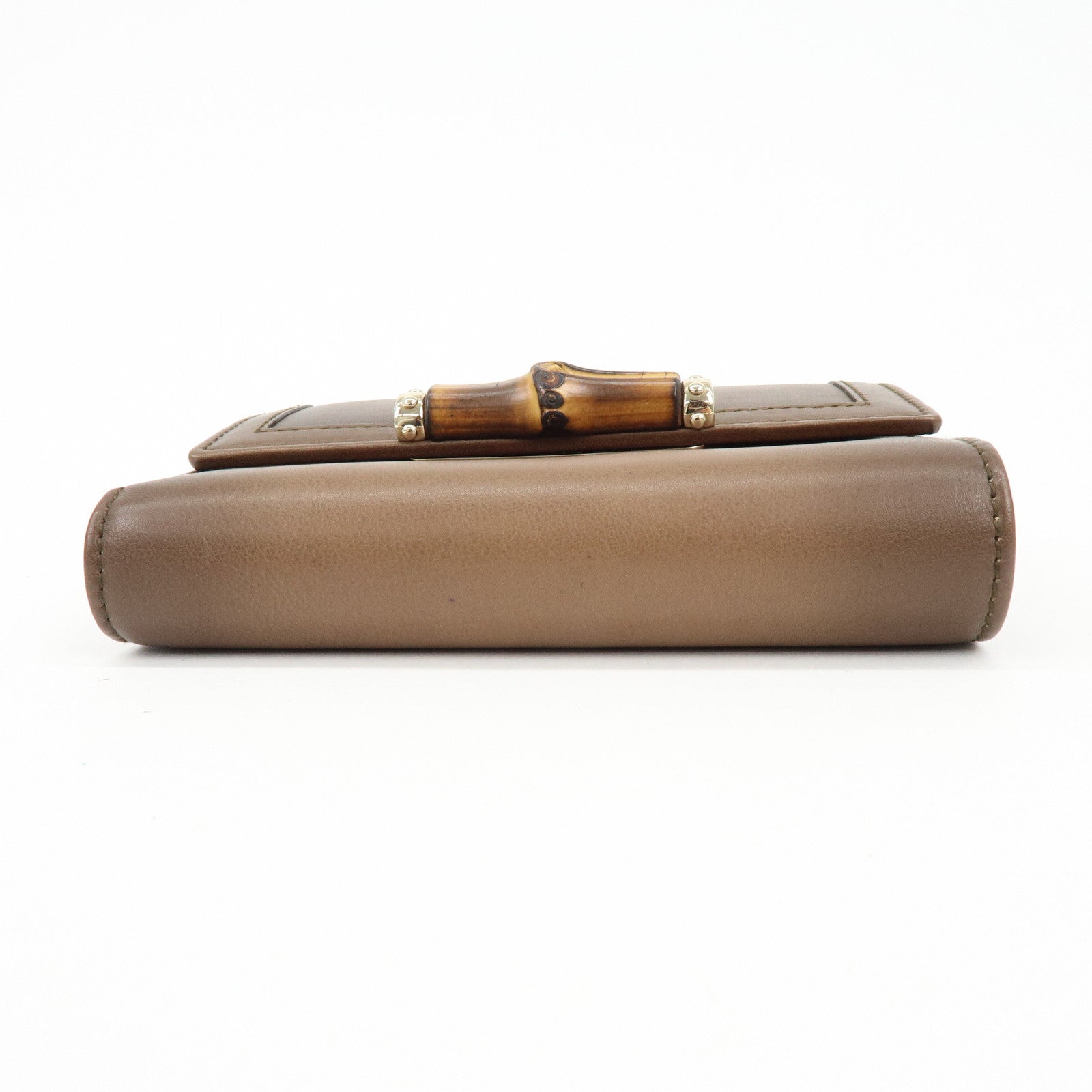 GUCCI Bamboo Leather Bi-fold Compact Wallet Brown 257017