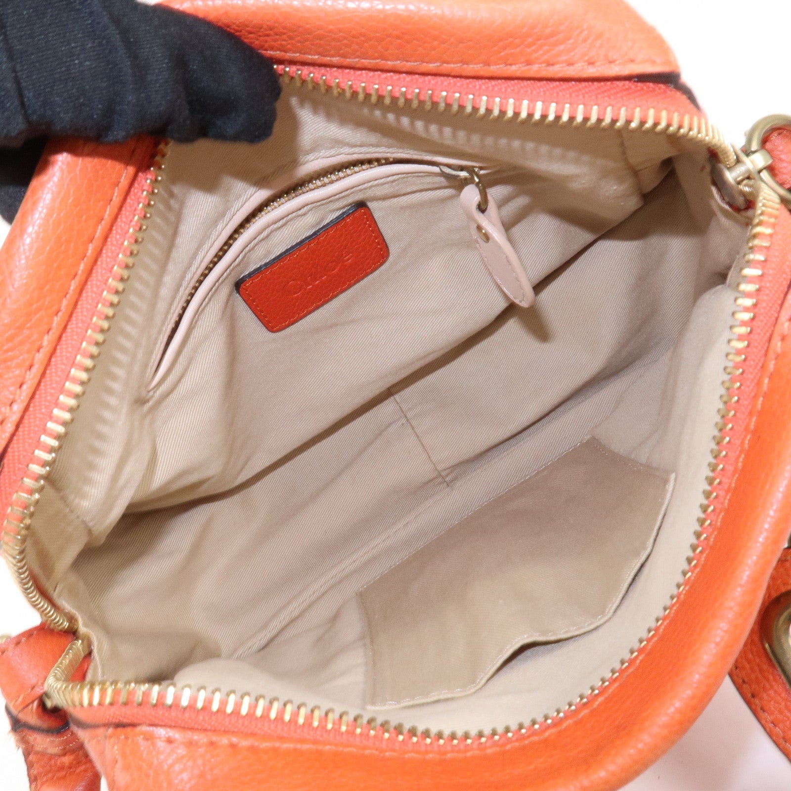 Chloe Parati Leather CH Shoulder Bag Hand Bag Orange