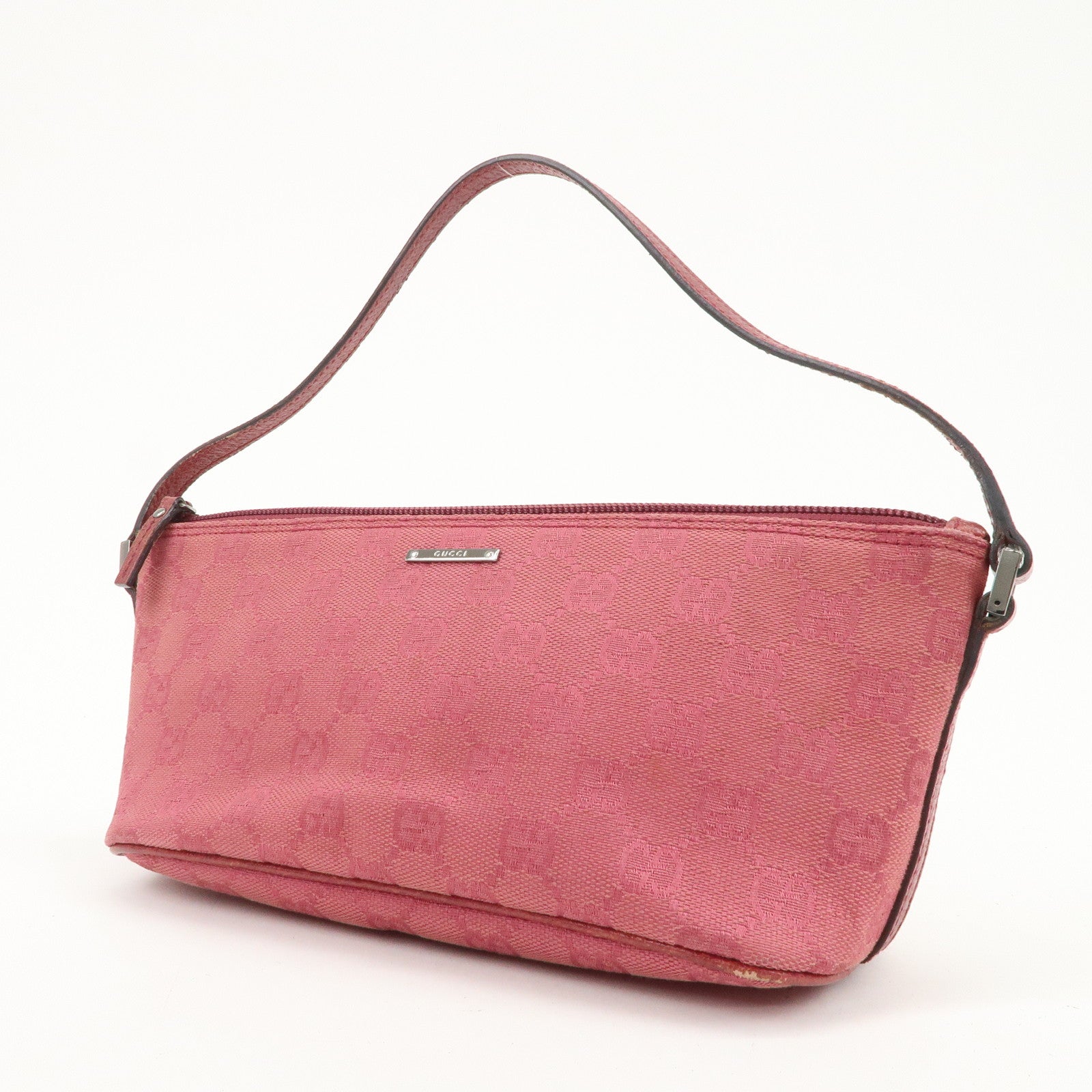 GUCCI Boat Bag GG Monogram Canvas Leather Hand Bag Pink 07198