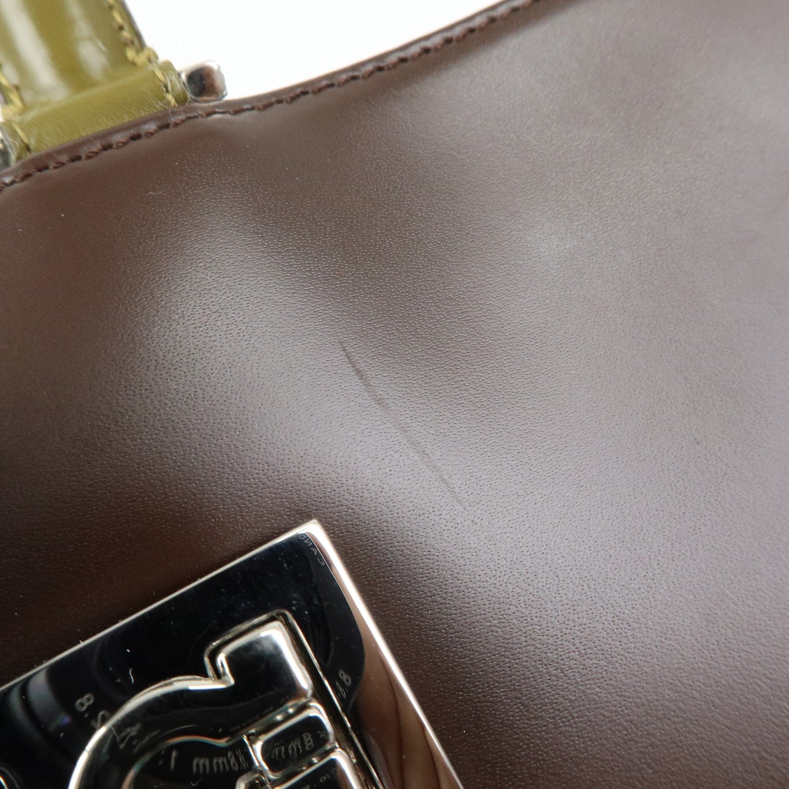 Ferragamo Gancini Leather 2Way Hand Bag Shoulder Bag Brown Khaki