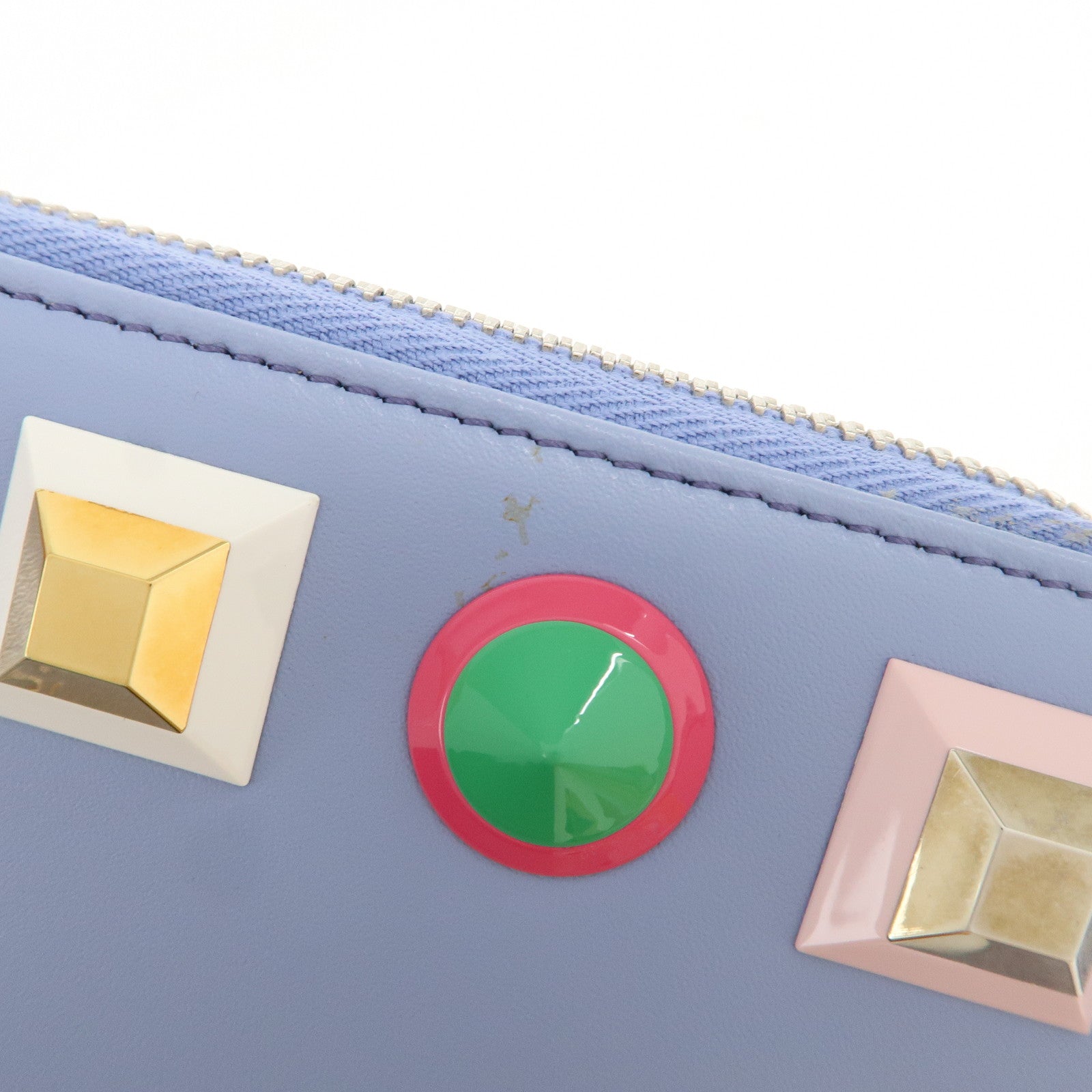 FENDI Plexiglass Studs Round Zippy Long Wallet Light Blue 8M0299