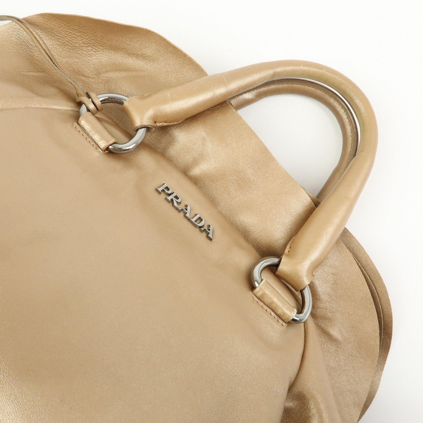 PRADA Frilled Leather Tote Bag Hand Bag Champagne Gold