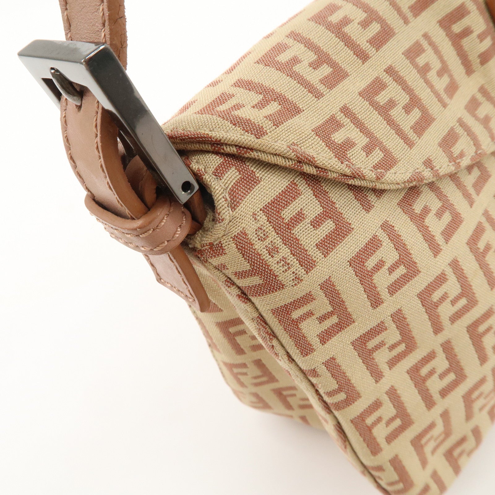 FENDI Mamma Baguette Zucchino Canvas Leather Pink Beige 8BR003 Used