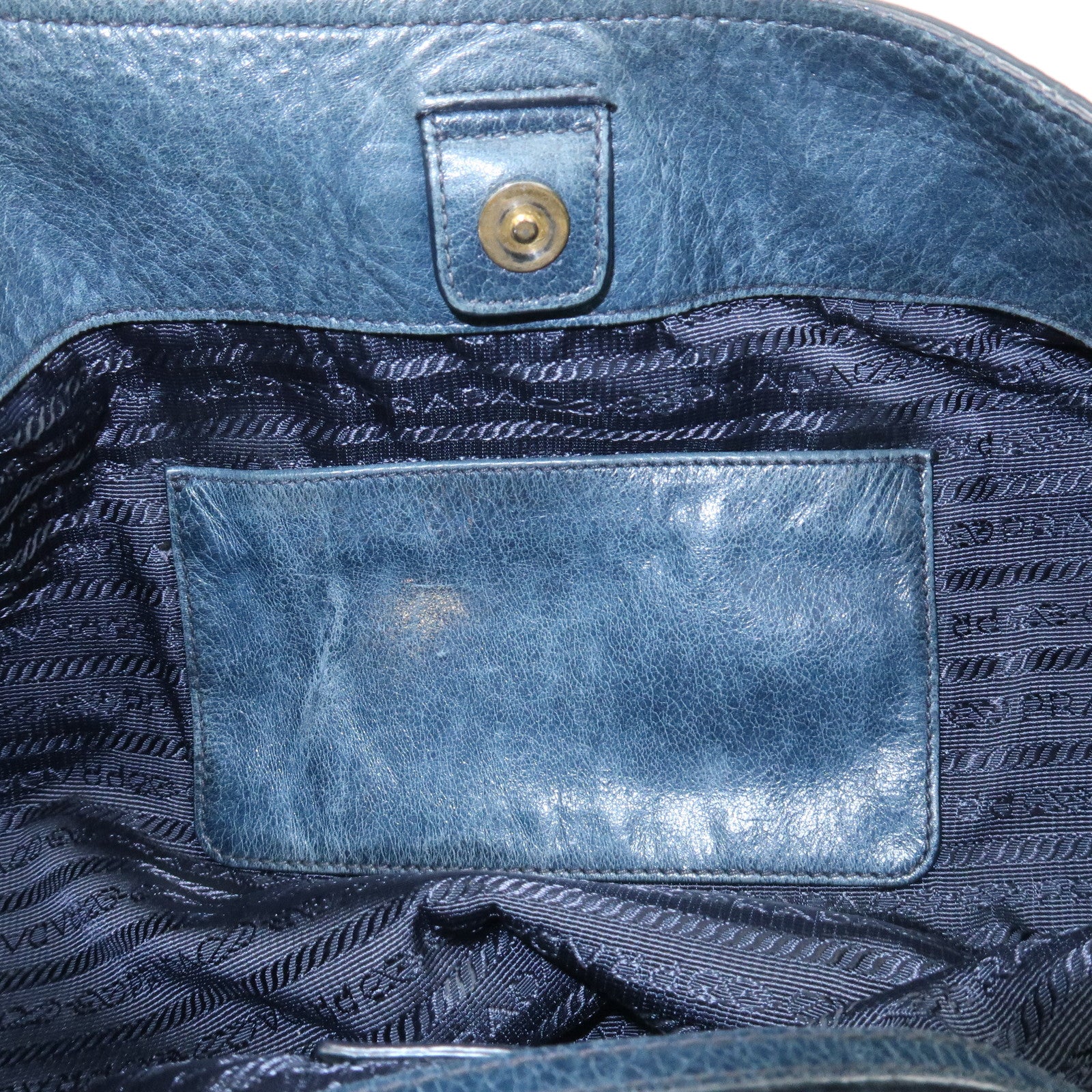 PRADA Logo Leather Shoulder Bag Hand Bag Blue