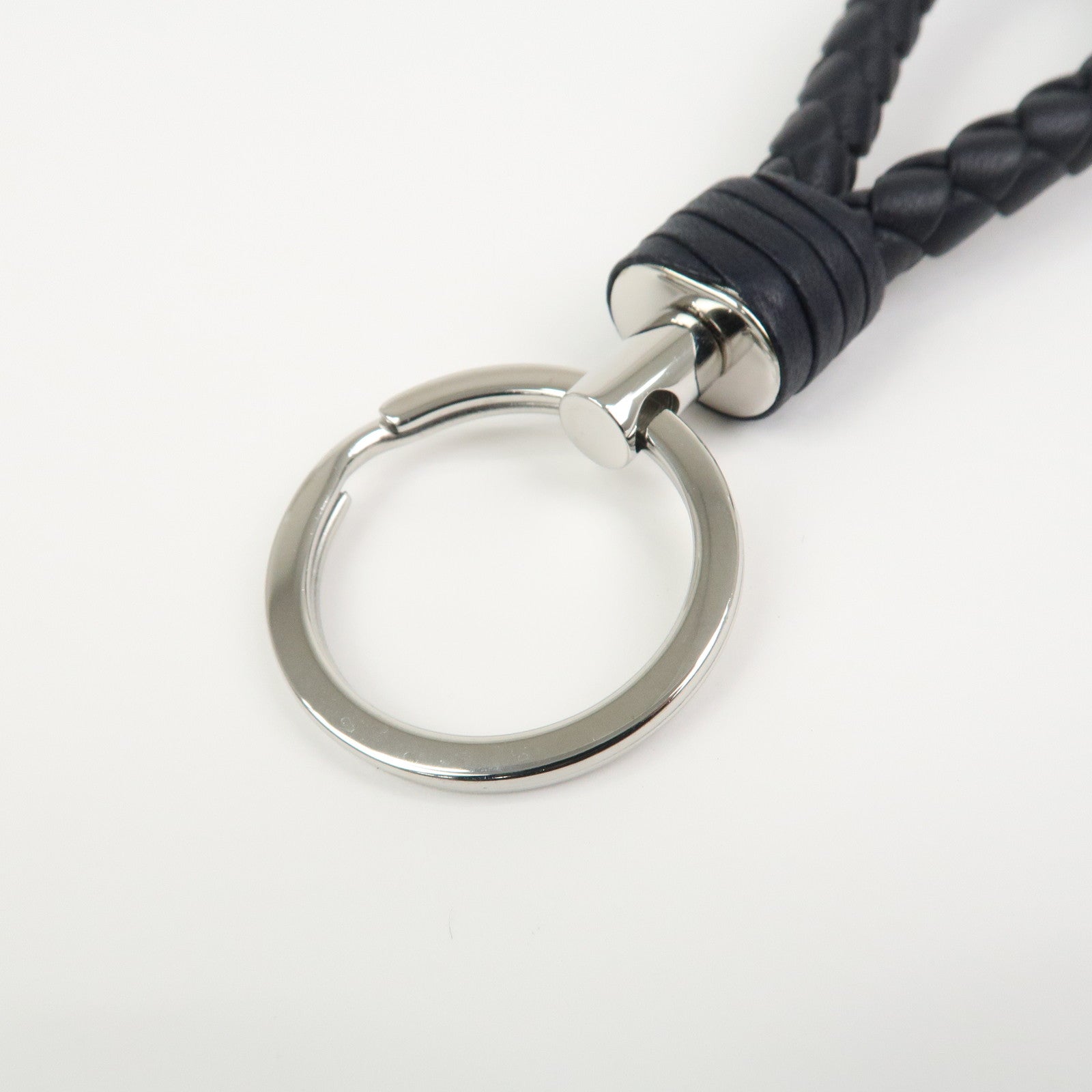 BOTTEGA VENETA Intrecciato Leather Metal Key Holder Bag Charm Black