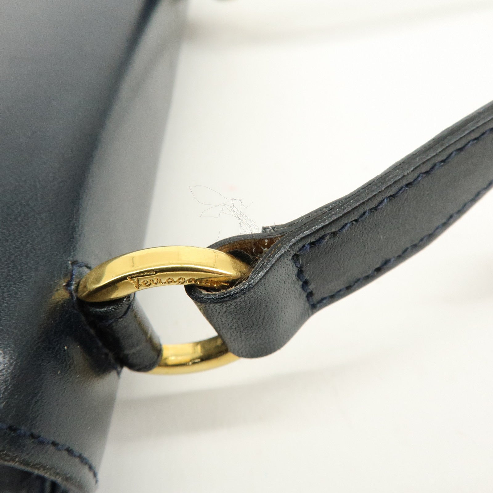 Ferragamo Gancini Leather Shoulder Bag Crossbody Bag Navy