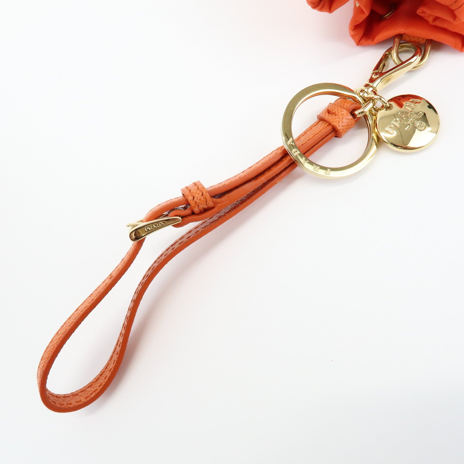 PRADA Triangle Logo Nylon Drawstring Wrist Bag Orange 1TT202