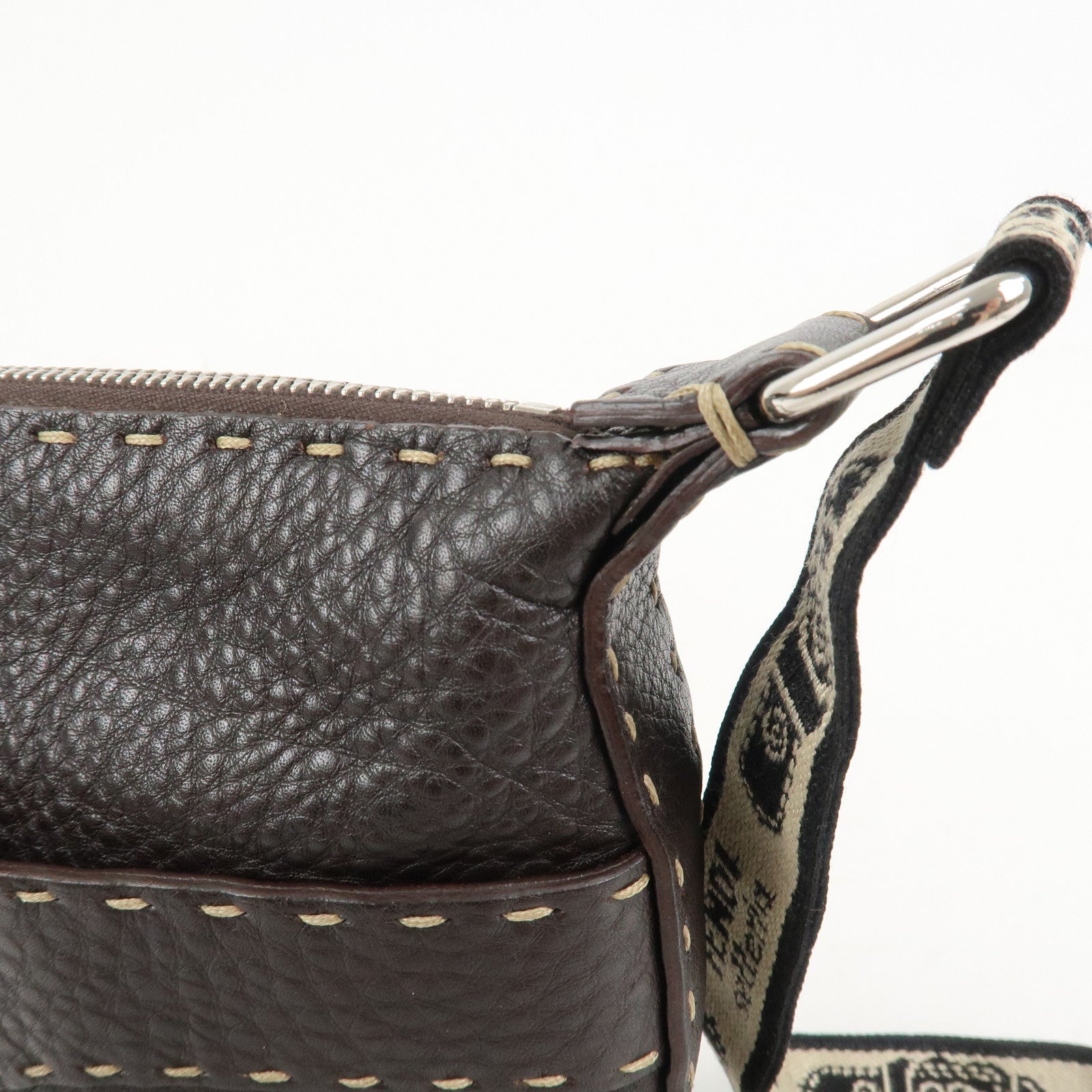 FENDI Selleria Leather Shoulder Bag Crossbody Bag Brown 8BT092