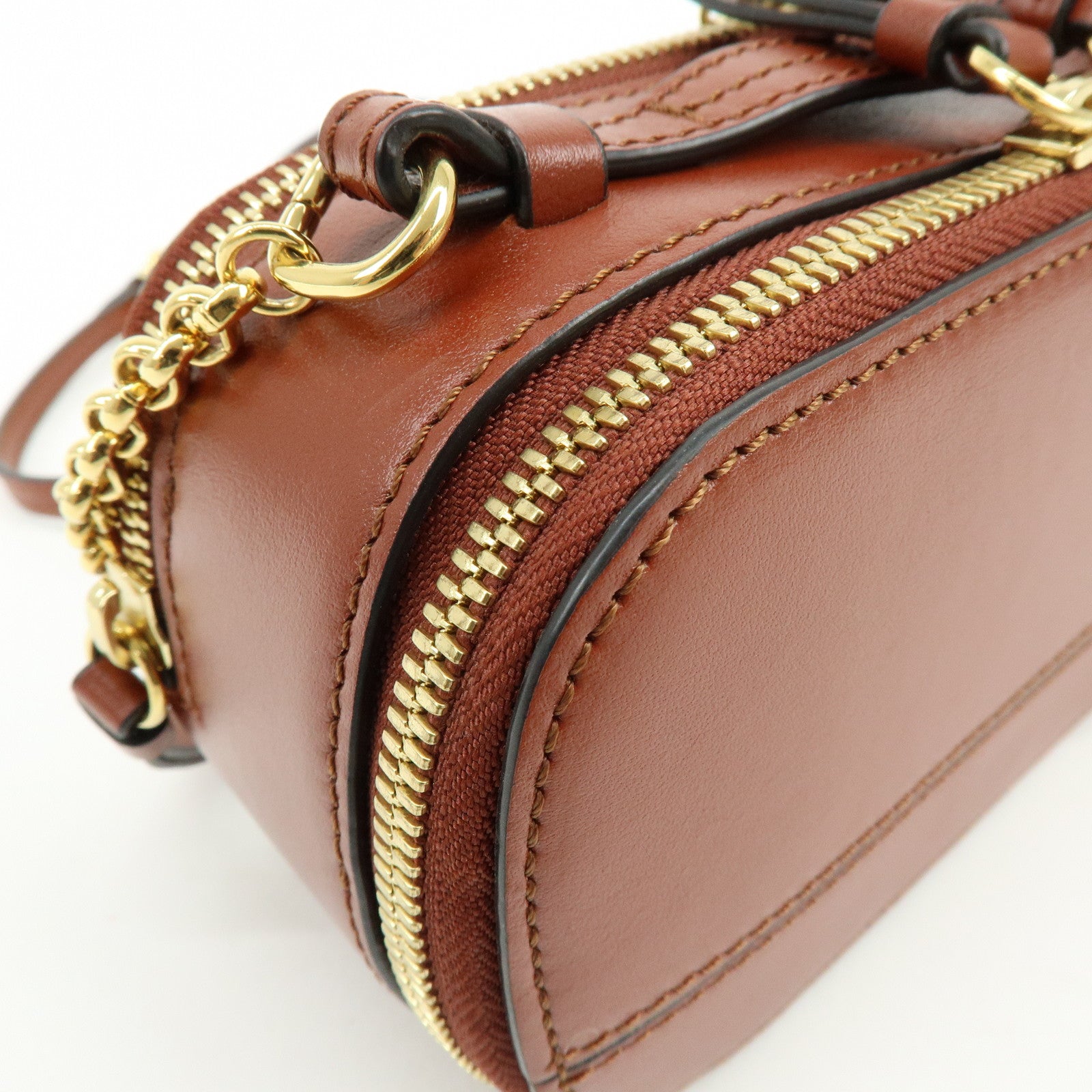 Chloe Leather 2Way Chain Shoulder Bag Mini Vanity Bag Brown