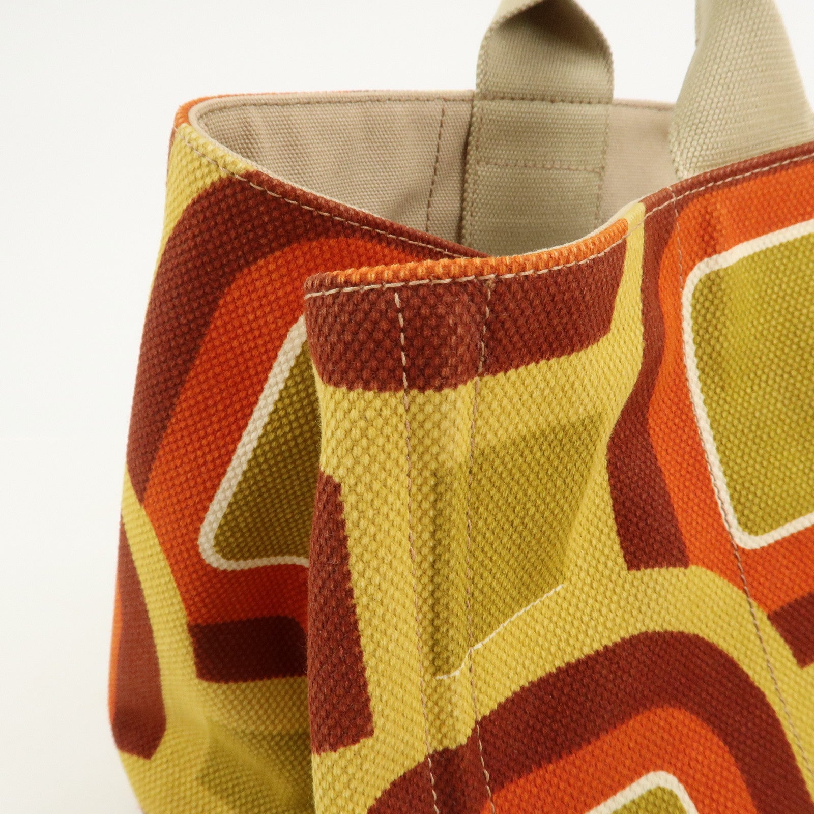 PRADA Triangle Logo Canapa Large Tote Hand Bag Orange Yellow BN1872