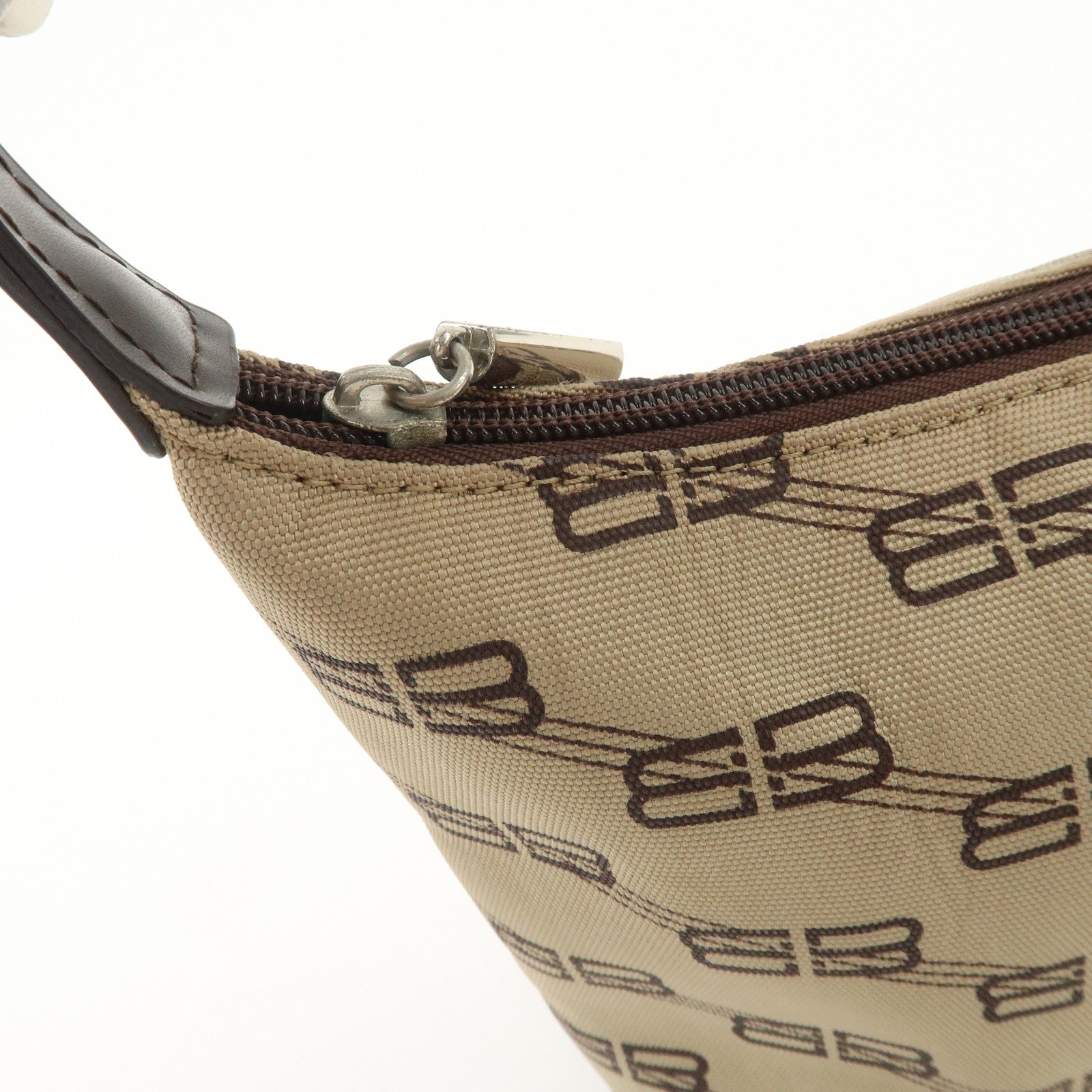 BALENCIAGA Leather Canvas Shoulder Bag Beige Brown