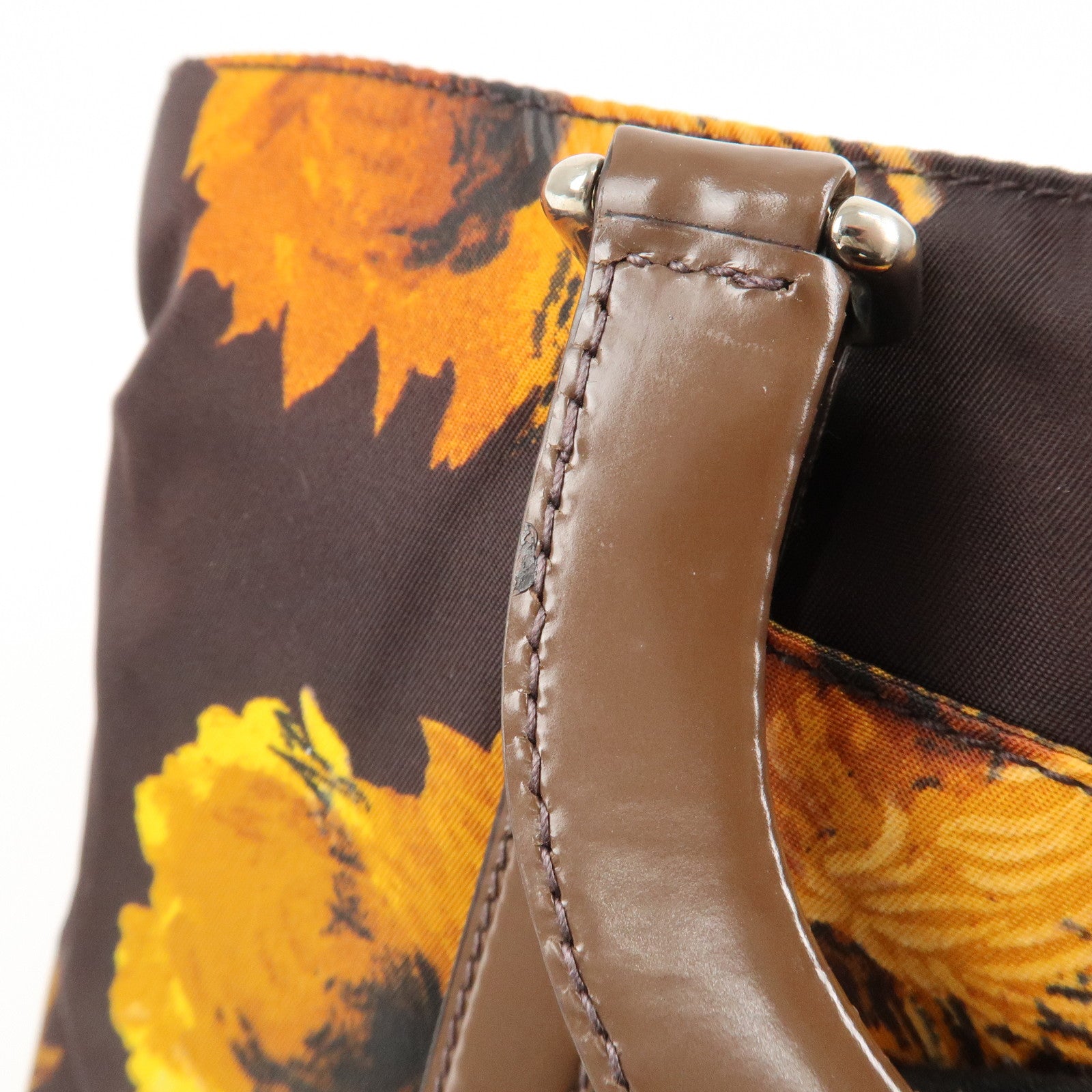 PRADA Triangle Logo 2Way Hand Bag Shoulder Bag Brown Yellow BN1052 Used
