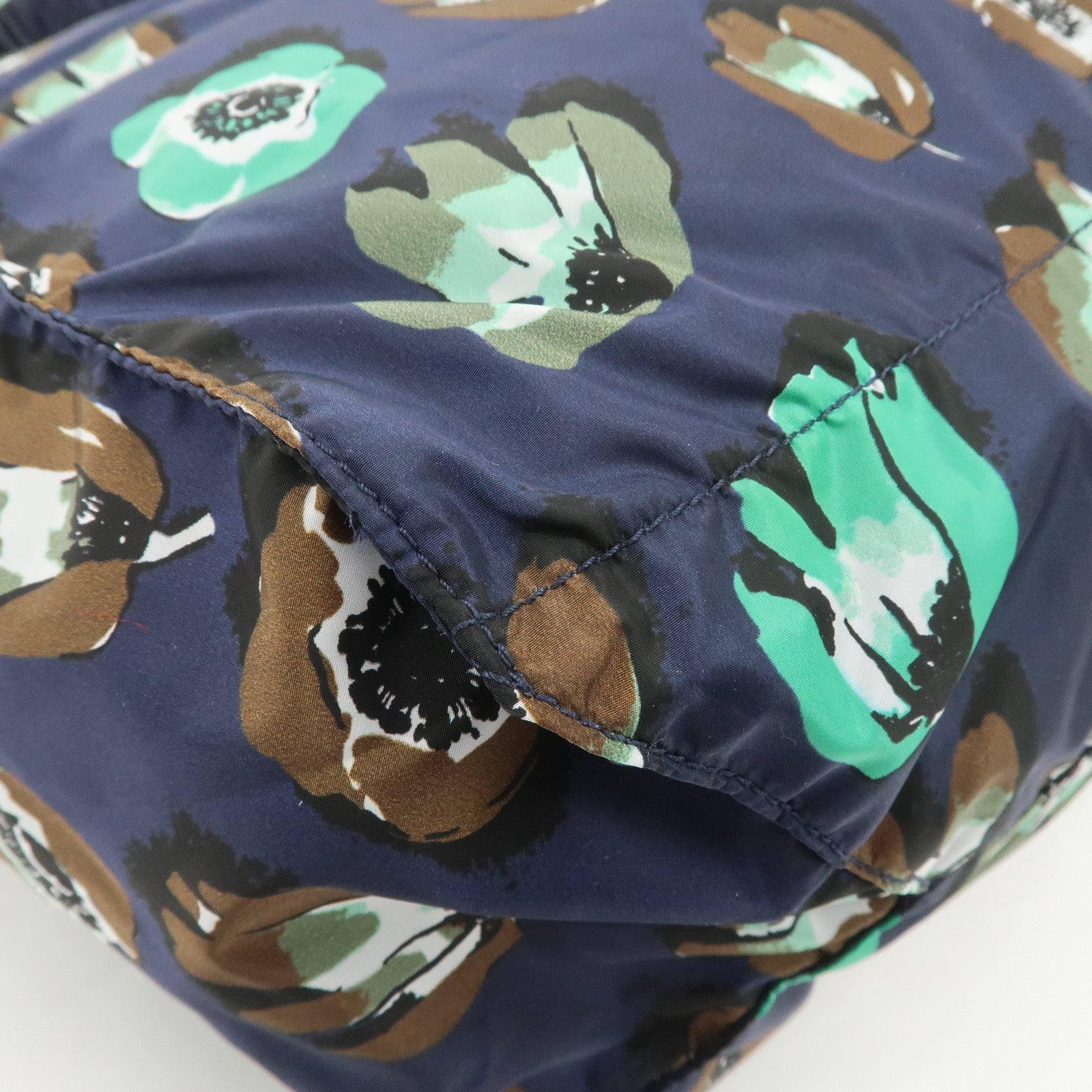 PRADA Triangle Logo Nylon Tote Bag w/Pouch Flower Print Navy B4626B Used