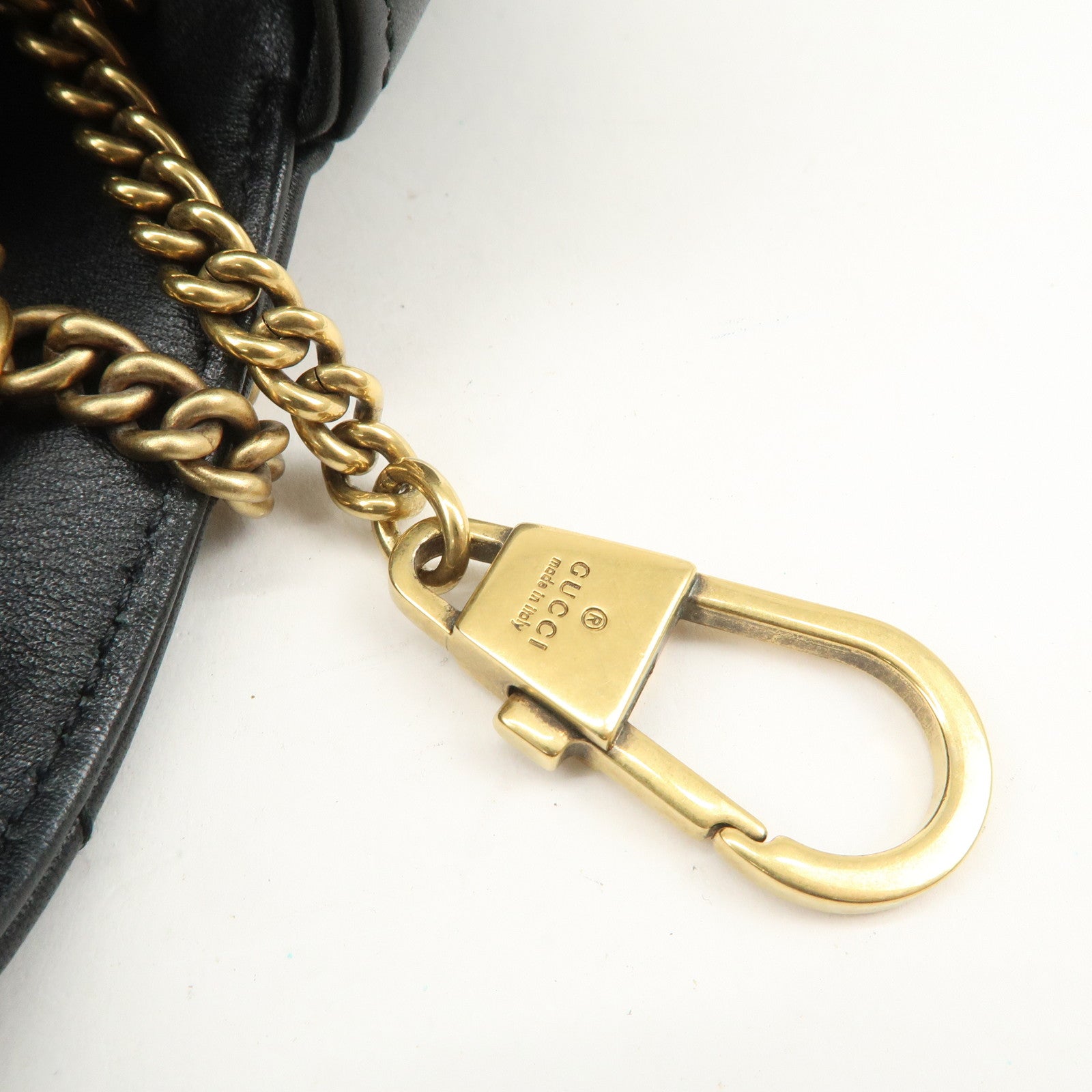 GUCCI GG Marmont Leather Chain Shoulder Bag Black Gold 476433