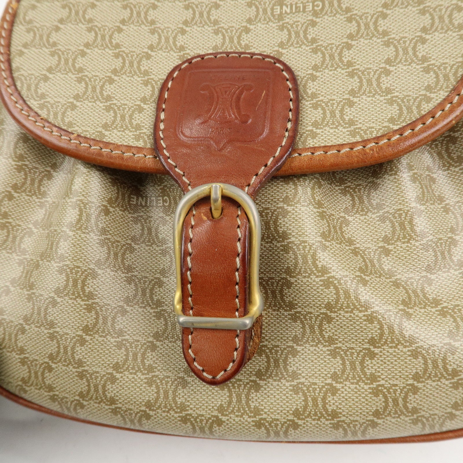 CELINE Macadam PVC Leather Shoulder Bag Beige Brown Gold HDW